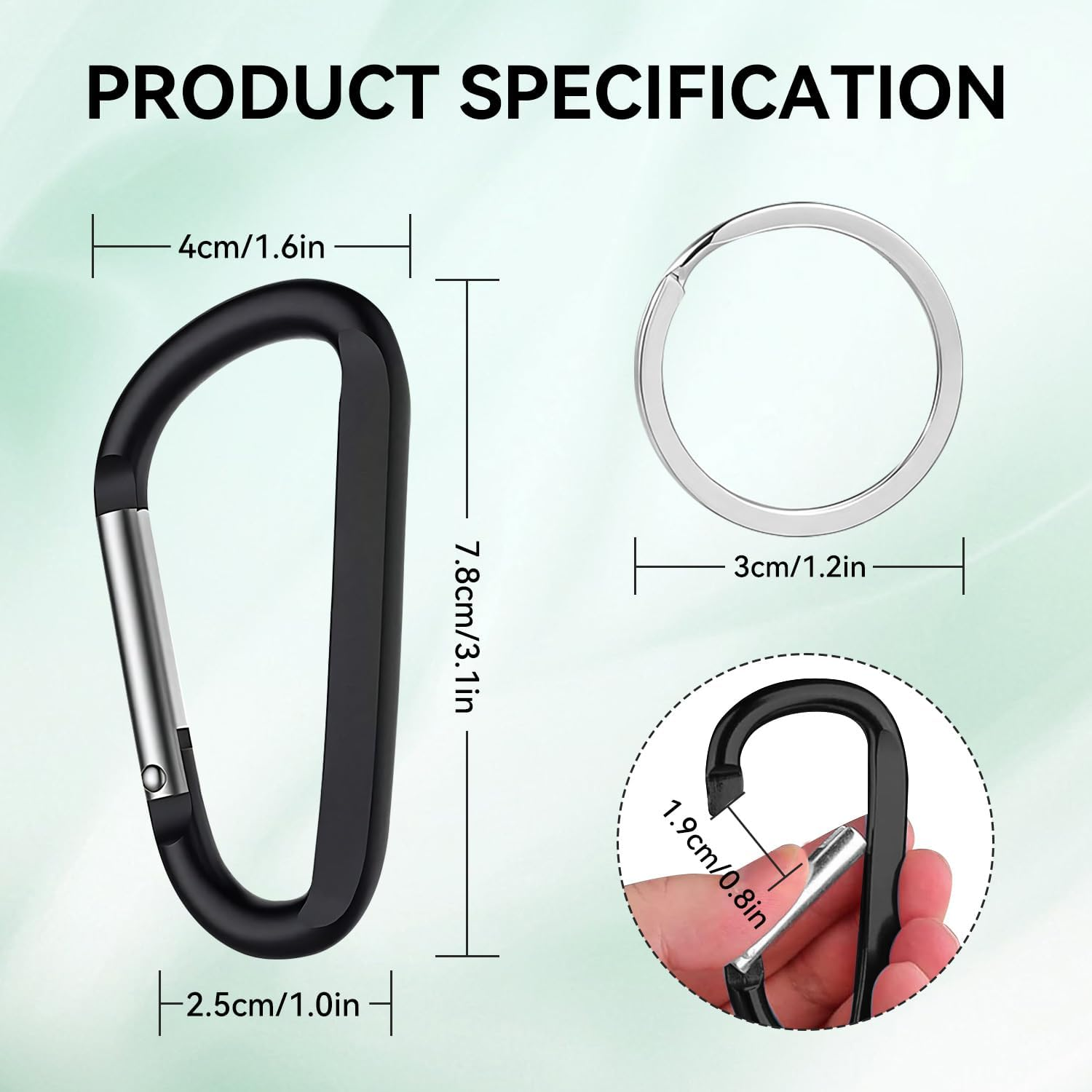 7 Pack 3"/76MM Aluminum Carabiner Clips D Ring Shape Carabiner Keychain Spring Snap Hook with 7 Key Rings for Outdoor, Camping, Hiking, Fishing, Home RV, Traveling image number 1