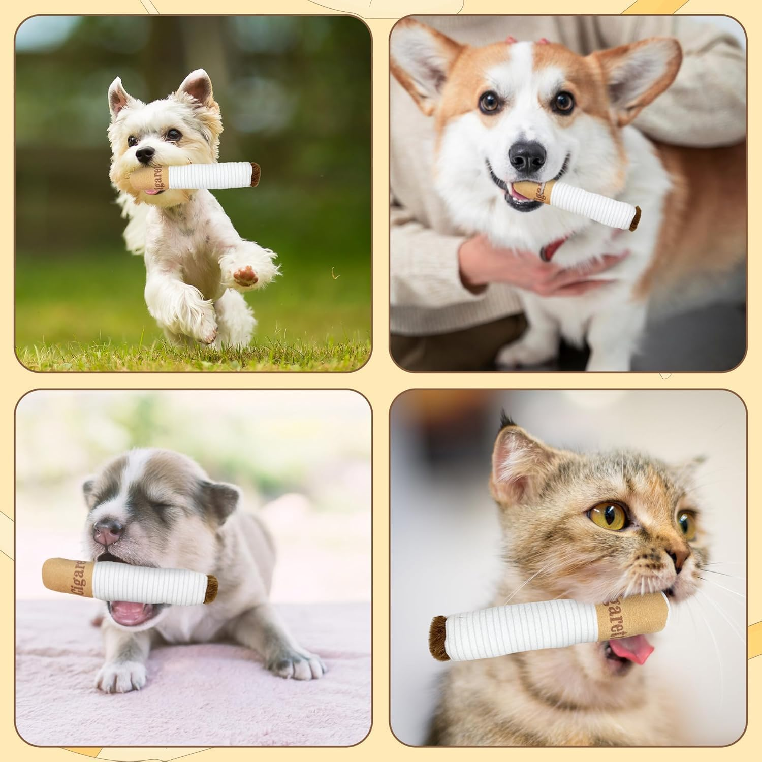 JIGCEN Pet Dog Cigarette Toys, Cigarette Plush Dog Toys, Squeaking Cigar Toys, Fun Dog Toys for Medium Dogs image number 2