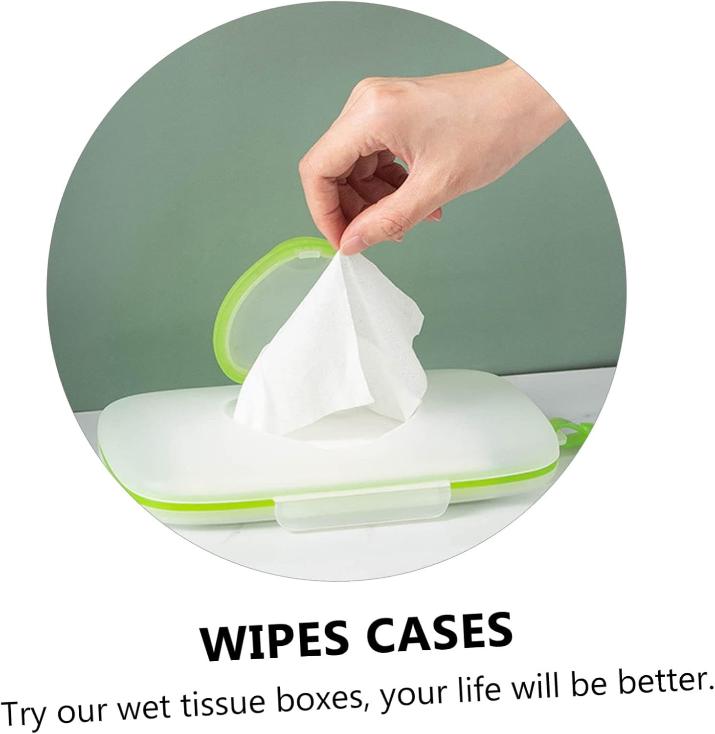 Outanaya 1Pc Portable Box Hanging Wet Tissue Case for Strollers Cribs Travel Convenient Storage Holder Green for Outdoor Use image number 1