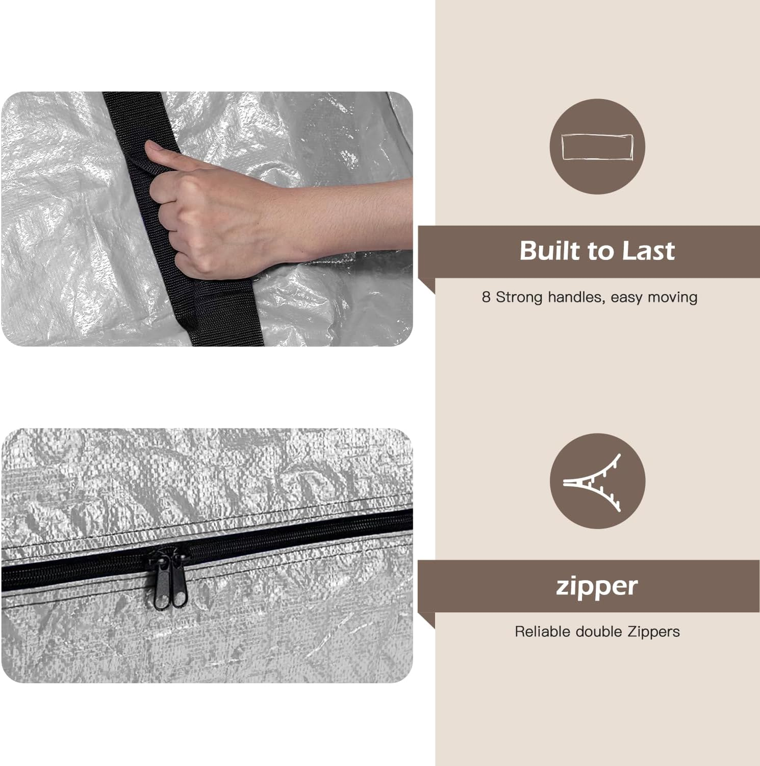 Generic Single Mattress Storage Bags, Reusable Waterproof Polyethylene Mattress Protector Cover with 8 Handles and 2 Zippers (Grey, 195X95X38Cm)