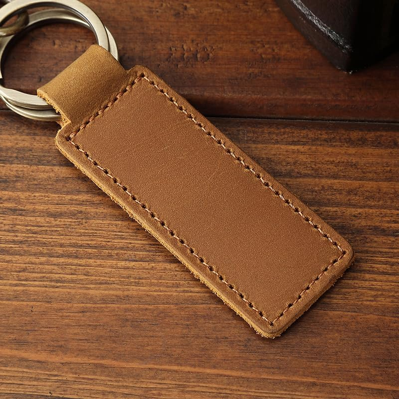 Universal Key Fob Keychain Genuine Leather Car Keychain Leather Key Chain Holder Heavy Duty Handmade Key Chains with Anti-Lost Ring for Men Women image number 2