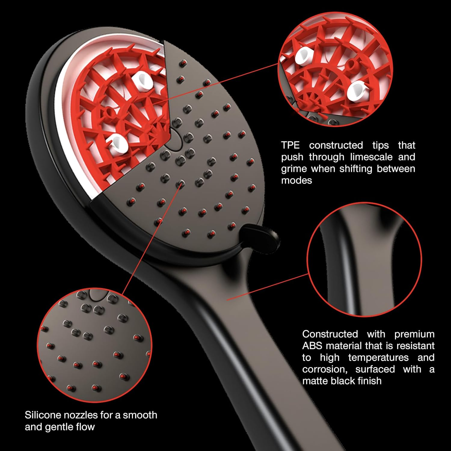 Azure'S Australian 5-Mode Self Cleaning Shower Head - Powerful High Pressure Shower Head System for Hard Water - ABS - WELS & Watermark - Black Shower Head image number 6