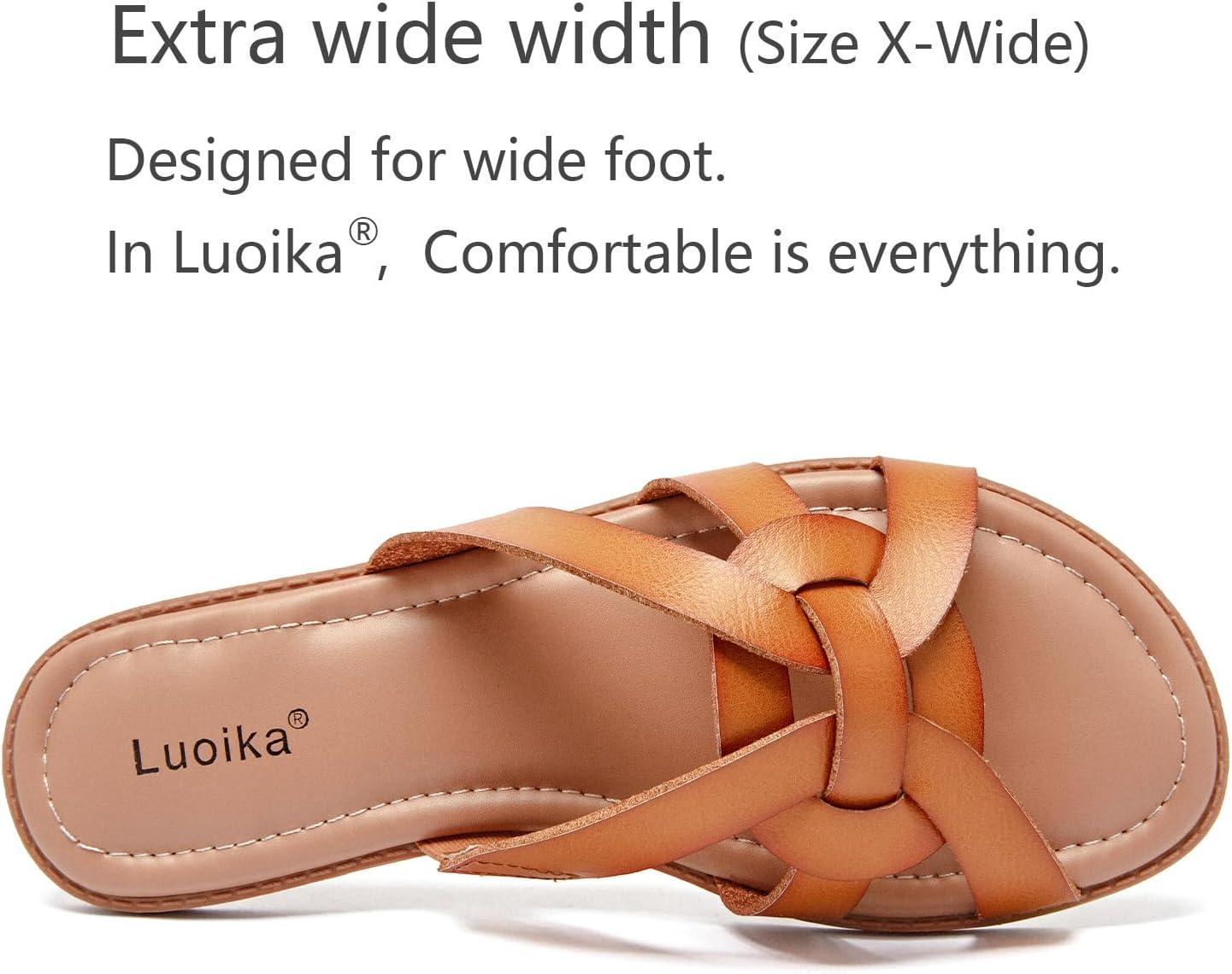 Luoika Women'S Wide Width Slide Sandals - Slip on Flat Cross Strap Casual Summer Shoes. image number 6