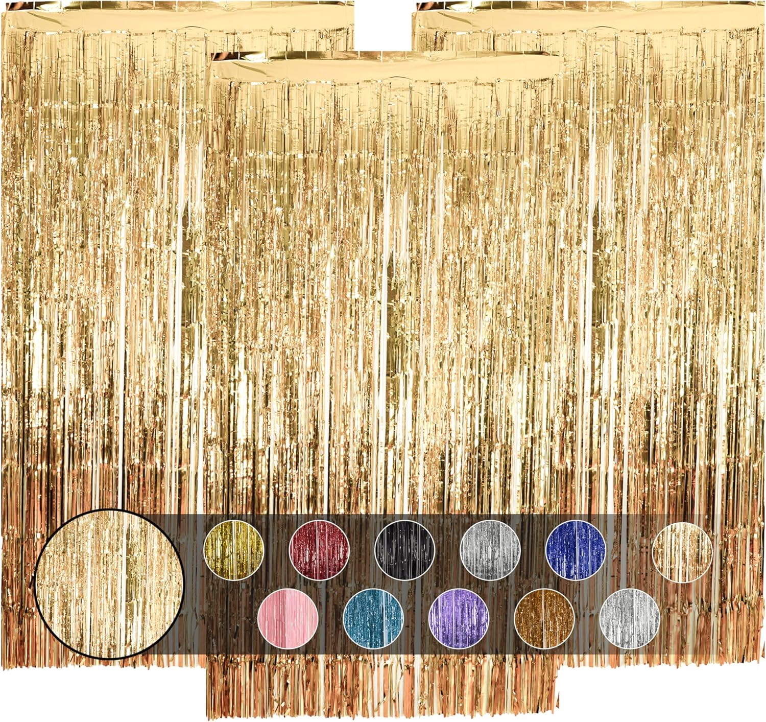 Famvida 3Pcs Champagne Gold Foil Curtain Backdrop Curtain 3.2Ft X 8.2Ft, Door Tinsel Curtains Backdrop, Party Backdrop Decoration for Engagement, Wedding, Bridal Shower, Birthdays, and More