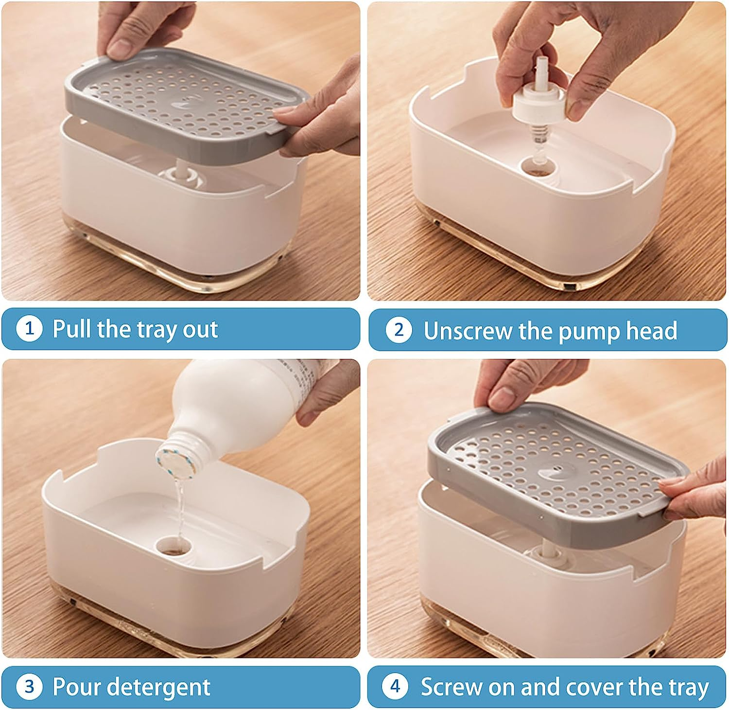 RUFCRIL Soap Pump Dispenser and Sponge Holder, 10 Ounces / 300Ml Dish Soap Dispenser for Kitchen,White - White image number 6