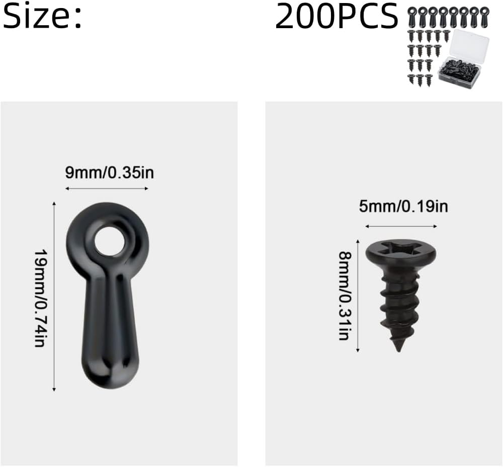 200 Pcs Picture Frame Turn Button Fasteners Set, Metal Picture Frame Hardware Backing Clips with 100 Pieces Screws for Hanging Pictures, Craft, Photos by DACUAN (Black)