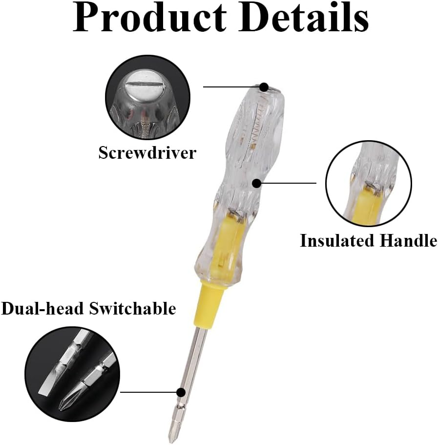 2 in 1 Screwdriver Voltage Tester, 2 Pieces Phillips and Flat Double Head Screwdriver Electric Test Pen DIY Hand Tool image number 4