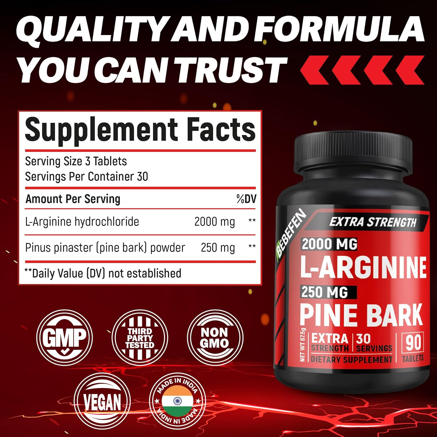 L-Arginine 2000 Mg with Pine Bark Extract 250 Mg &ndash; Supports Circulation & Antioxidant Activity &ndash; 90 Tablets image number 1