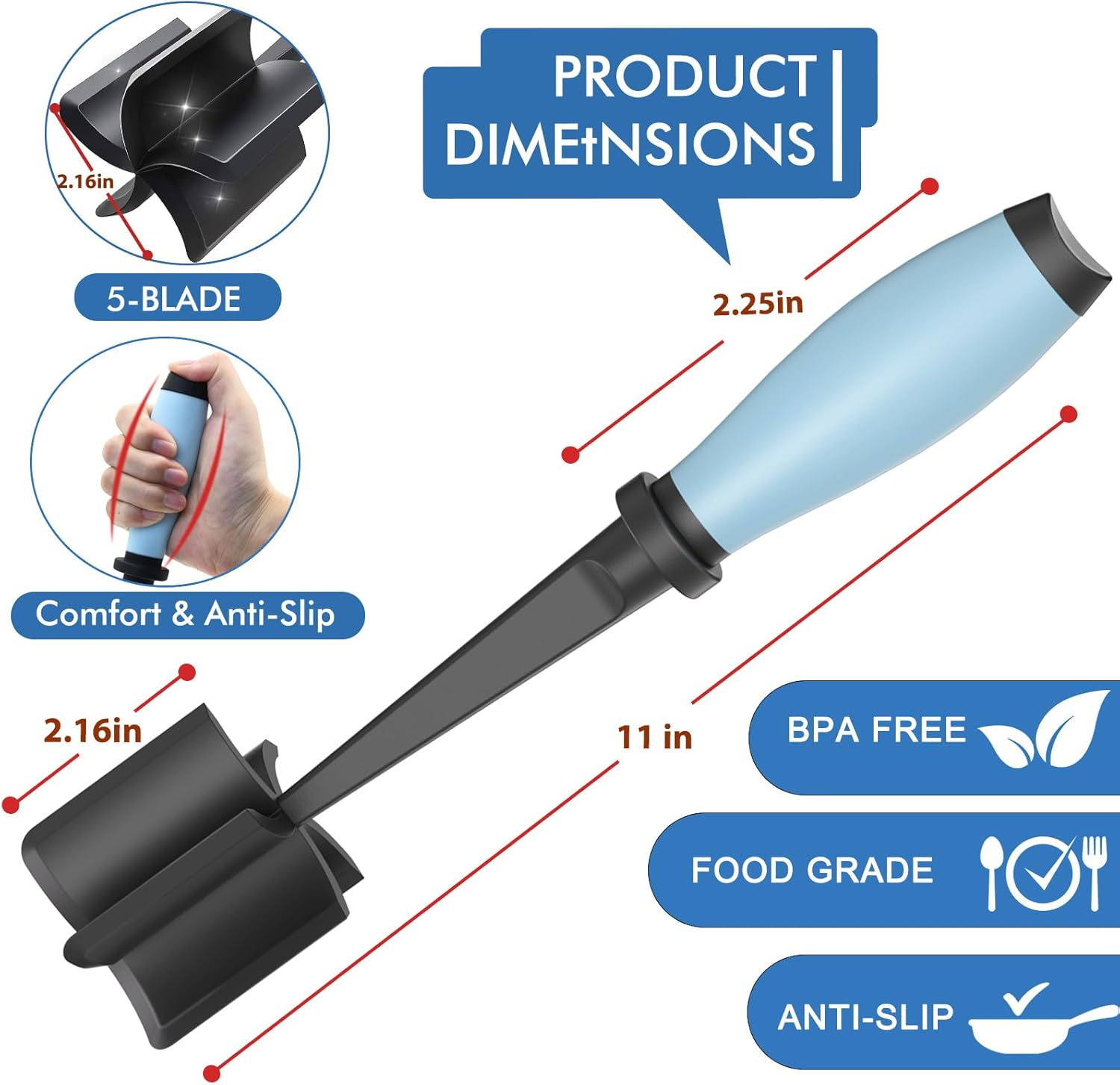 2Pack Meat Chopper, Heat Resistant Meat Masher for Hamburger Meat, Ground Beef Smasher, Nylon Hamburger Chopper Utensil, Meat Ground, Non Stick Mix Chopper Mix and Chop, Meat Masher Tool Gift（Aqua）