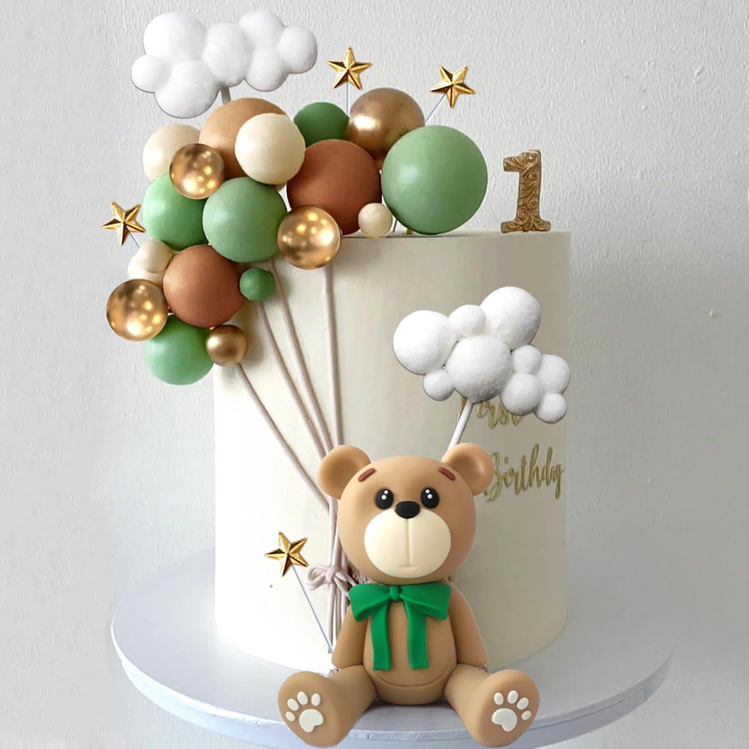 33 PCS Bear Cake Toppers Bear Balls Cake Decorations with Stars Clouds Cake Toppers for Boy Girl Baby Shower Birthday Party Decorations (Blue Ball Bear)