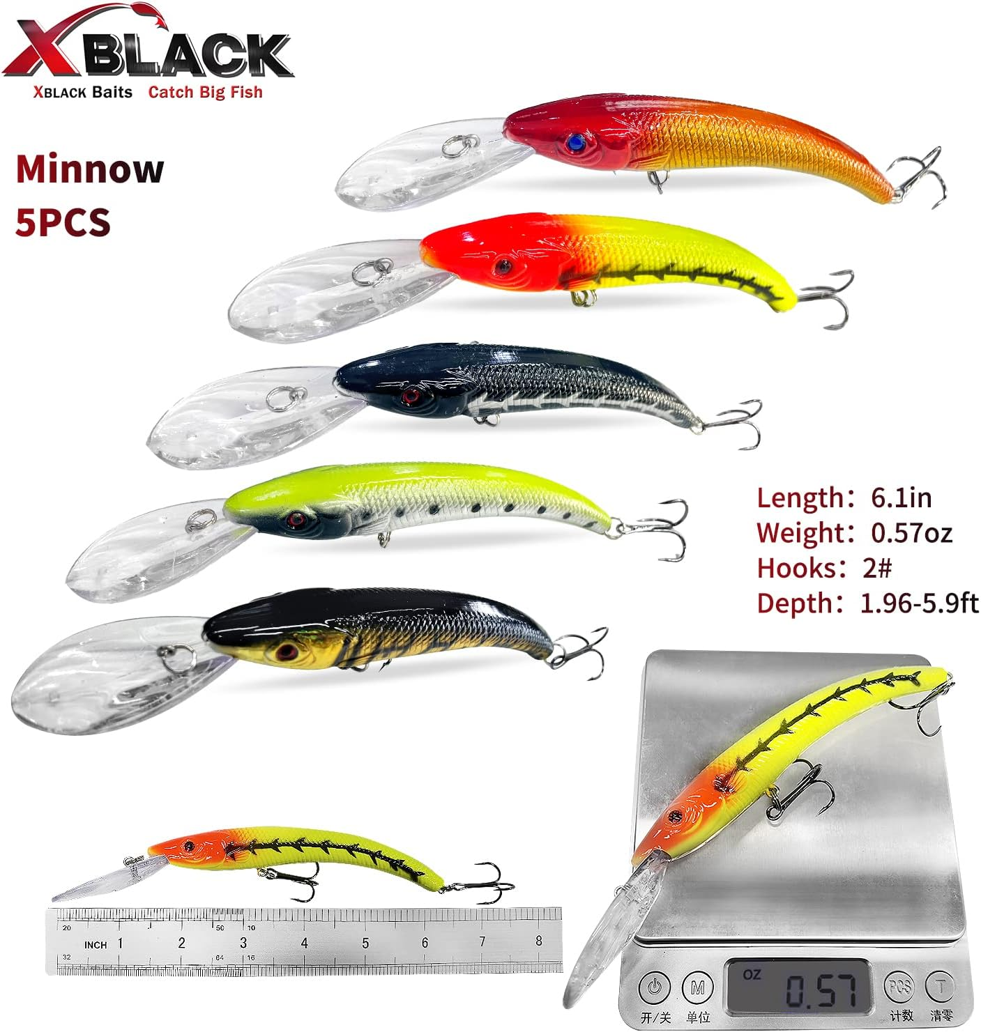 XBLACK Hard Fishing Lures Set Minnow Popper Jointed VIB Shrimp Frogs Crankbaits for Beginner Starter, XBLACK Baits, Catch Big Fish! - Colorful-48A image number 6
