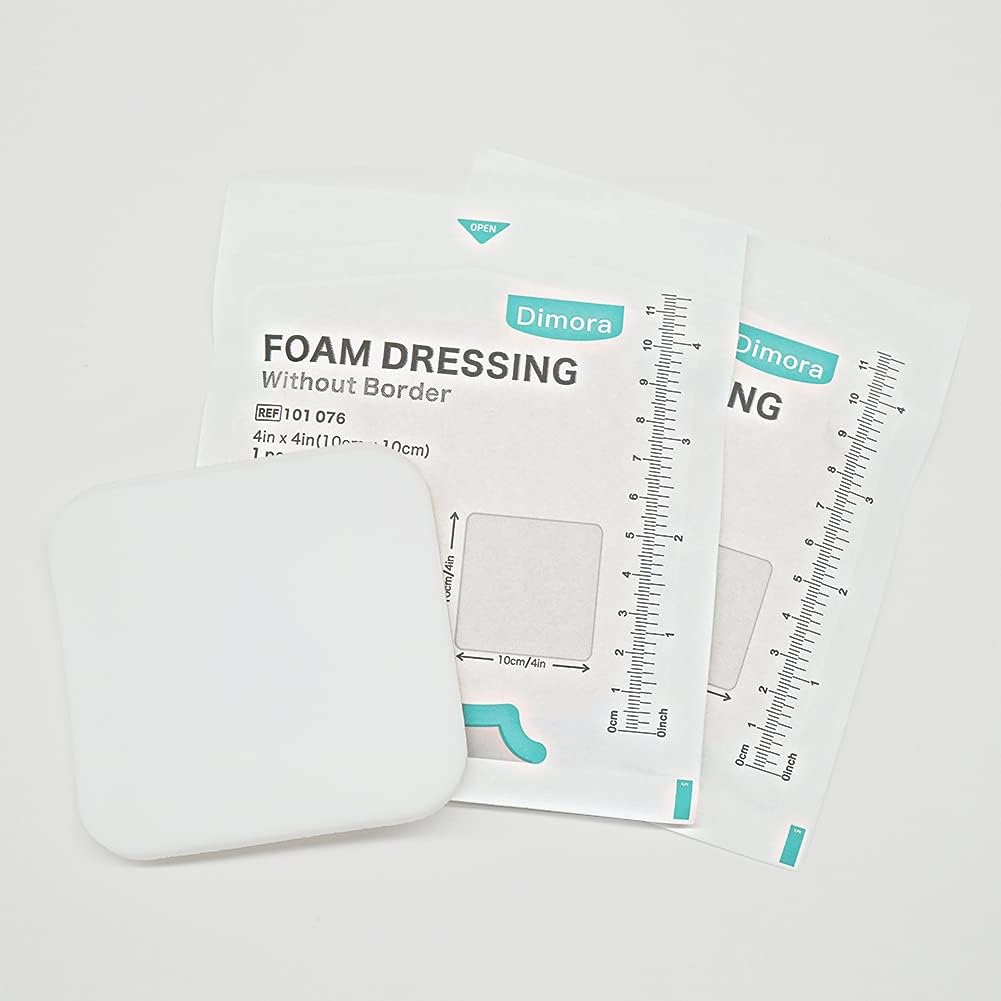 Dimora Foam Dressing, Sterile Non-Adhesive Hydrophilic Pads, Highly Absorbent 4"X4"(10 Cm*10 Cm) Pack of 10 Square Waterproof Dressing for Wound Care image number 3