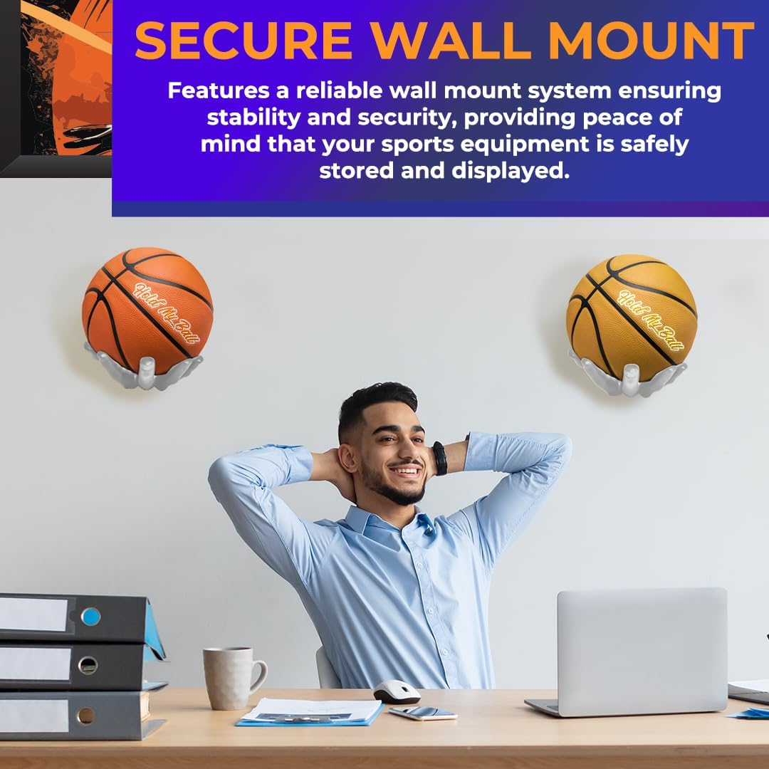 Wall-Mounted Ball Holder &ndash; Premium Resin &ndash; Basketball, Soccer, Football Display &ndash; Secure Ball Hanger, Sports Room Decor, Basketball Wall Mount for Man Caves, Memorabilia image number 1