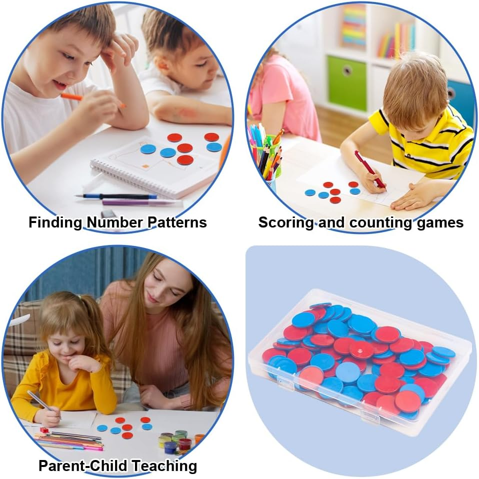 Pack of 100 Reversible Plates Red Blue Plastic for Maths Calculation Aid, Calculation Plates, Counting Chips for Children'S Hands, Mathematics Reversible Plates for Primary School, Learning Aid