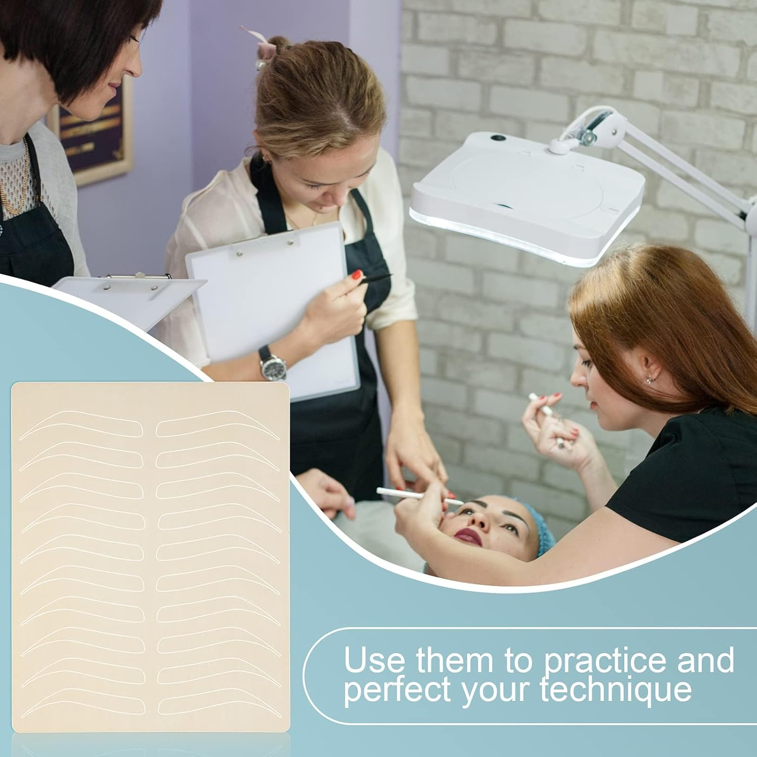 24 Pieces Microblading Practice Skin Double Sided Microblading Supplies Eyebrows Tattoo Fake Practice Skin Silicone No Ink Makeup Silicone Fake Brow Sheet image number 2