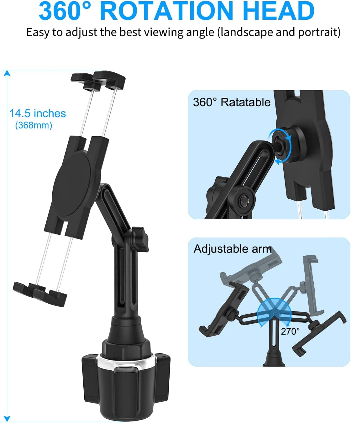 Car Tablet Holder, EXSHOW Cup Holder Tablet Mount, Car Cup Mount Tablet Phone Stand with Adjustable Arm for Ipad Pro 12.9 11 Mini Air 5 4 3, Galaxy Tabs, Iphone, 4-13" Cell Phones and Tablets image number 5