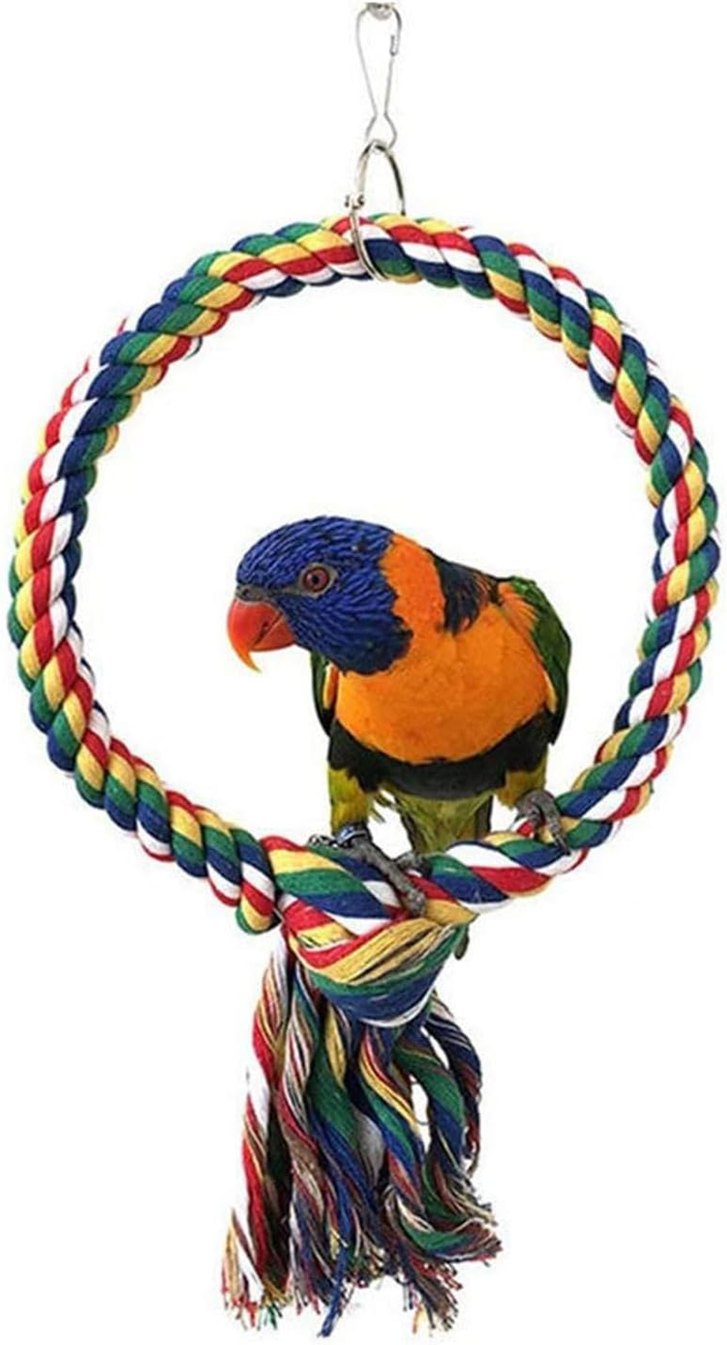 1Pcs round Climbing Ring for Birds - Colorful Cotton Rope Swing & Chewable Perch Toy for Parrots, Small Pets, Cage Enrichment and Exercise image number 1