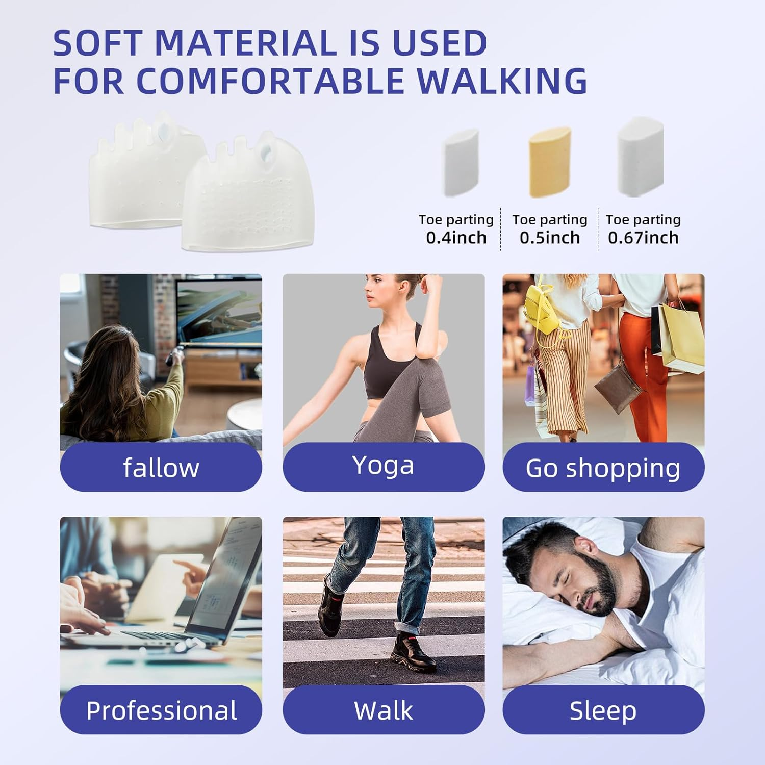 Hewaomm Adjustable Hyggear Silicone Toe Separators, 2 Pairs Spacers Bunion Corrector for Women Men, Ball of Foot Cushions for Overlapping Hammer Big Toes image number 3