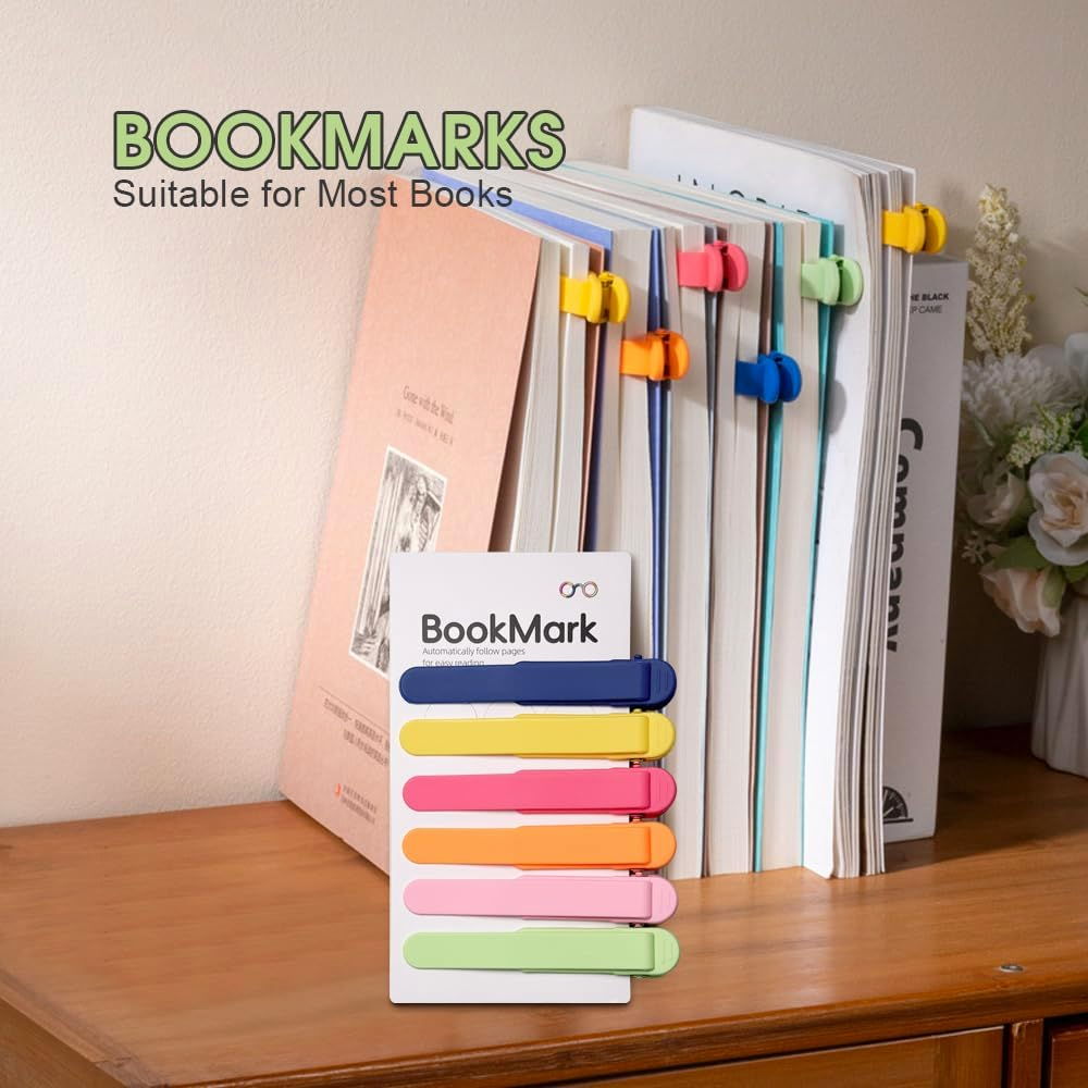 Sonicefit 6Pcs Silicone Automatic Bookmark, Cute Book Marks for Book Lovers, Unique Bookmarks Book Page Clip Keeper Book Markers Reading Accessories (1 Blue+1 Red+1 Yellow+1 Pink+1 Green+1 Orange) image number 6
