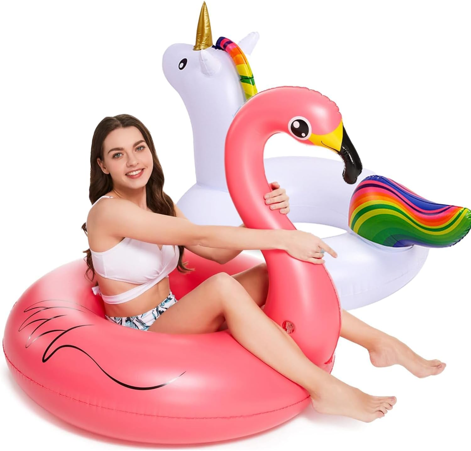 Inflatable Unicorn Flamingo Pool Floats - 2 Pack Pool Floaties Inflatables Rafts for Swimming Pool Tubes for Floating Lake Beach Floaty Swim Rings Pool Party Toys for Adults Kids image number 4
