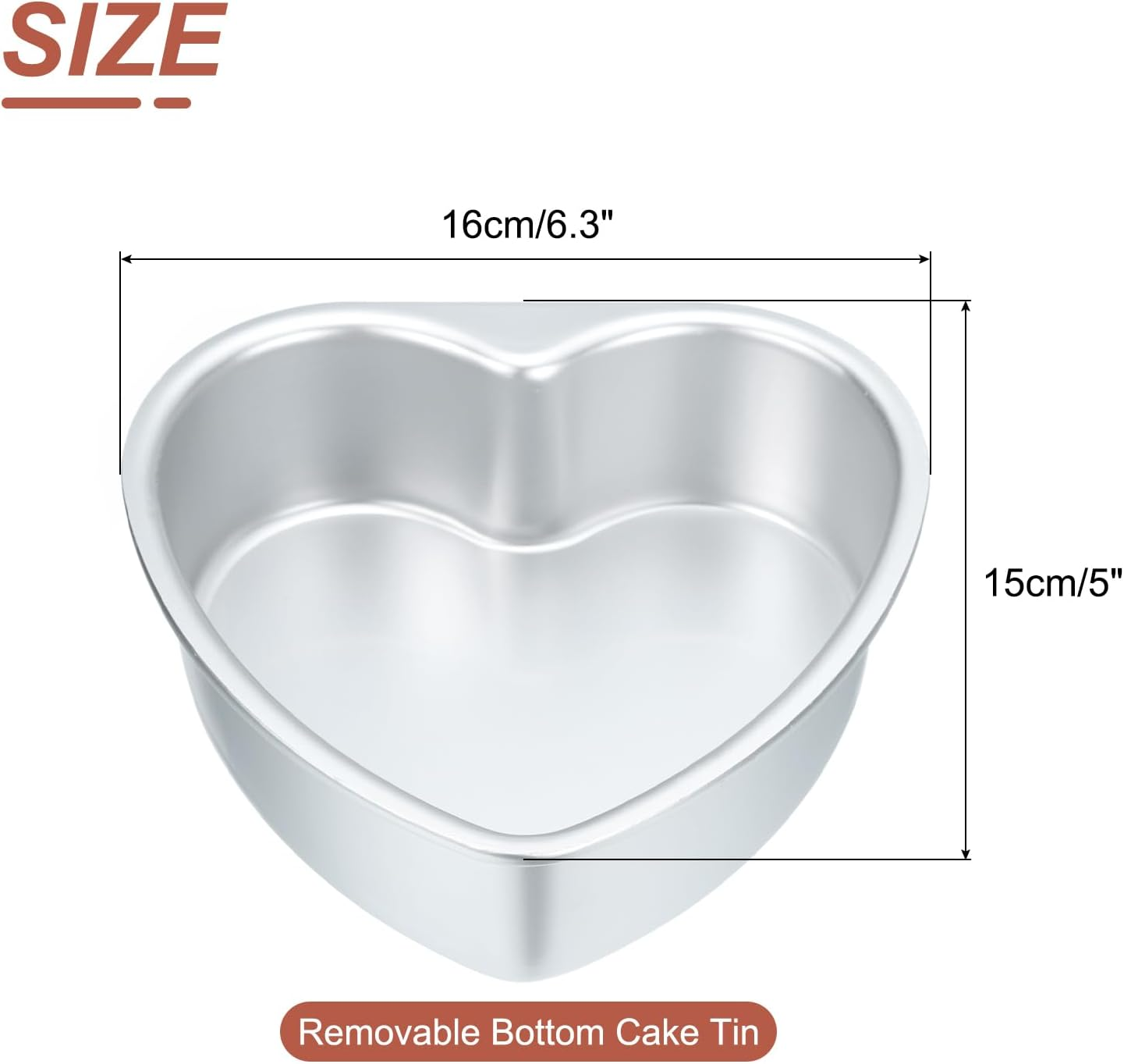 Sourcing Map Non-Stick Heart Cake Pan 6.3"X5" Aluminium Alloy Heart Cake Baking Pan with Removable Bottom- for Wedding Birthday Christmas Cake Baking, Silver Tone image number 4