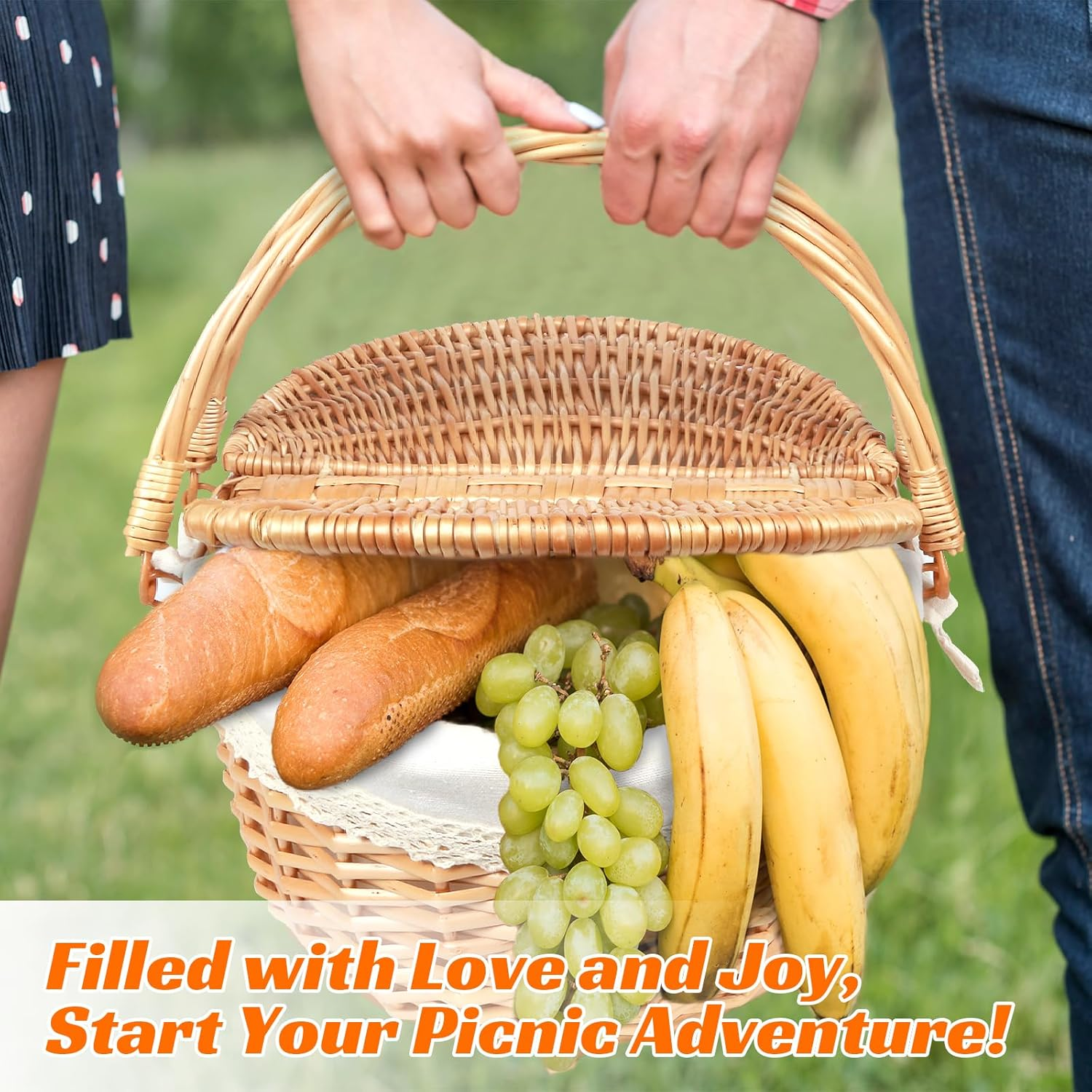 Hap Tim Wicker Picnic Basket for 2 with Lid - Unique Gifts Ideas for Couple, Engagement, Wedding, Bridal Shower, Family, Christmas - White Elephant Gifts for Adults(Au2408B-1) image number 3