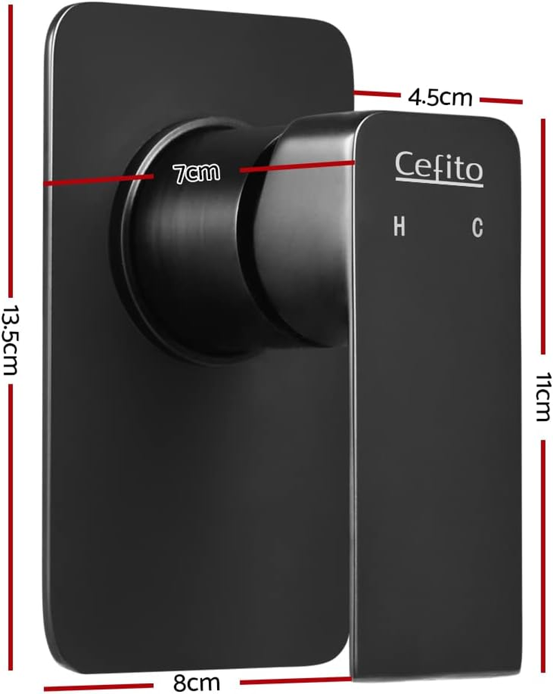 Cefito Shower Tap, Square Mixer Showers Faucet Head Showerhead Tap Bath Accessories Bathroom Toilet Set Kitchen Fixtures Wall, Leak-Resistant Solid Brass Body Black image number 4