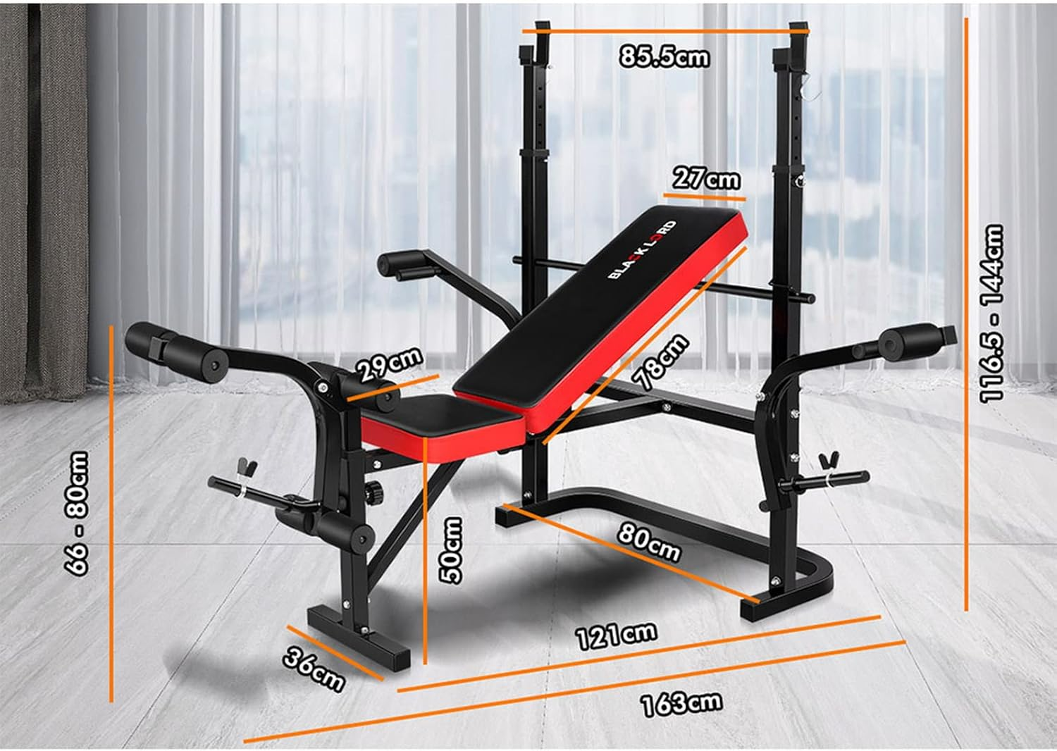 BLACK LORD Multi-Station Weight Bench Press Home Gym Workout Fitness Dip Bar Chin-Up Station Multi Functional Exercise Strength Training Equipment image number 3