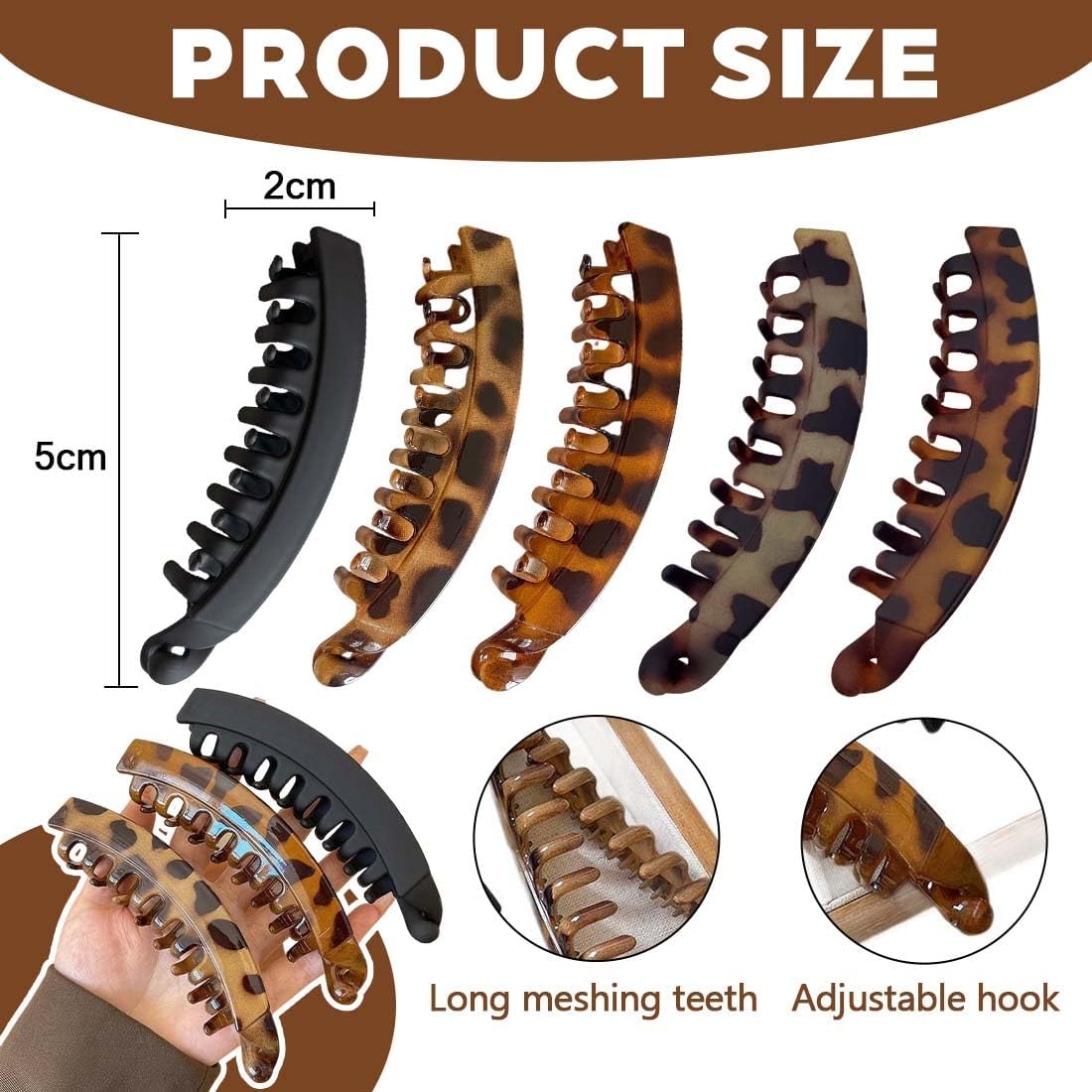 Pack of 10 Non-Slip Ponytail Hair Clips for Women and Girls with Thick Hair, Banana Clips Hair Holder, for Tying Ponytails, Banana Clip