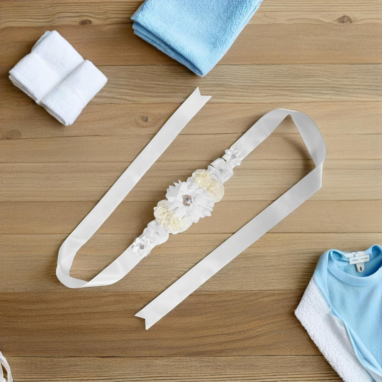 Outanaya Adjustable Floral Pregnancy Belt for Mom-To-Be Breathable Skin-Friendly Maternity Sash with Comfortable Lower Back Support for Shower Wedding Photography Props image number 2