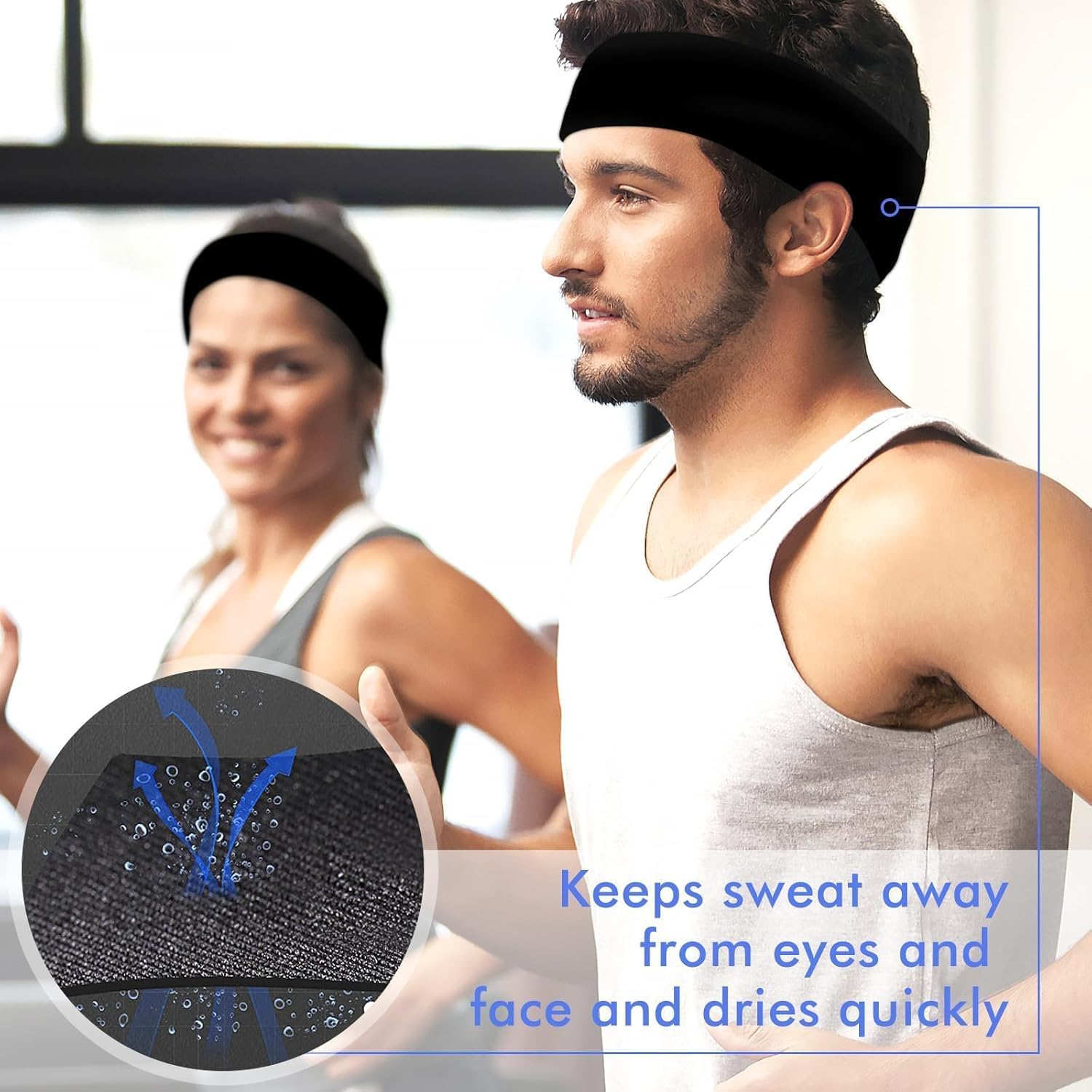 Pack of 2 Women'S Sports Hair Bands, Headband, Thin Hair Band, Black, for Yoga, Sports, Gym, Running, Workout, Exercise (Black)