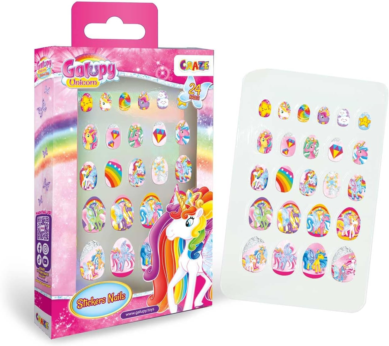 CRAZE 18 Packs of Galupy Unicorn Girls' False Nails for Girls, 24 Press-On Artificial Nail Tips, Durable, Long-Lasting, Easy Apply, Reusable DIY Acrylic Nail Extension Tips image number 6