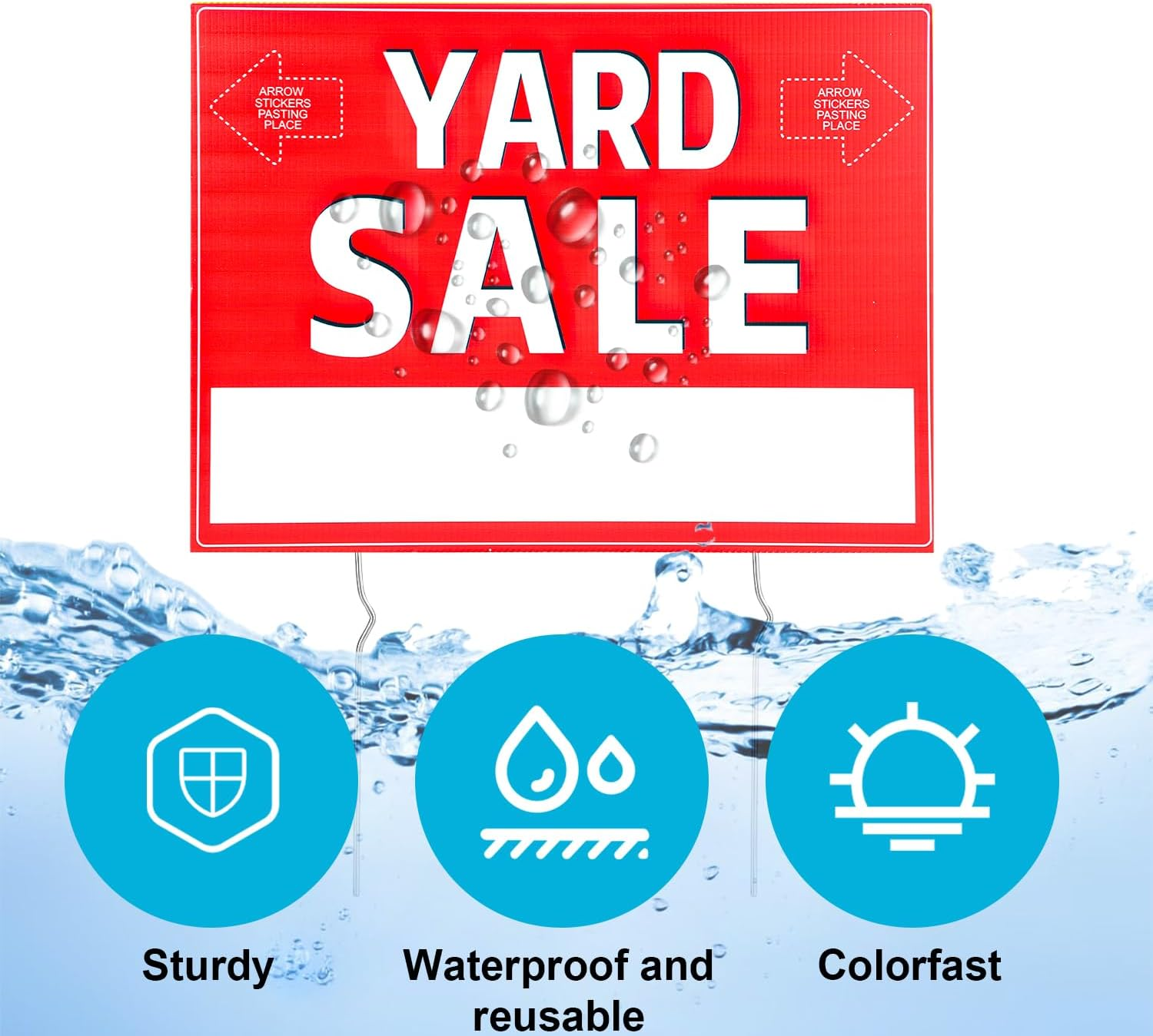 3Pcs Yard Sale Signs, 12 X 16 Inch High Visibility Large Yard for Sale Sign Estate Sale Signs with Stakes Stickers Double Sided Corrugated Plastic Garage Sale Sign for Business Personal Use image number 1