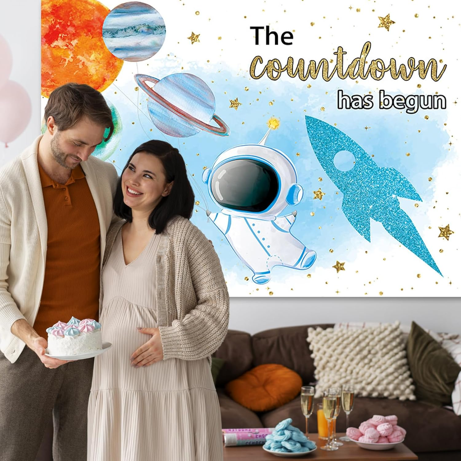 APROPHIC Space Baby Party Background Blue Astronaut Boy Countdown Hat Started Background Rocket Planet Baby Shower Decoration Banner Photography Background 210 X 150 Cm image number 6