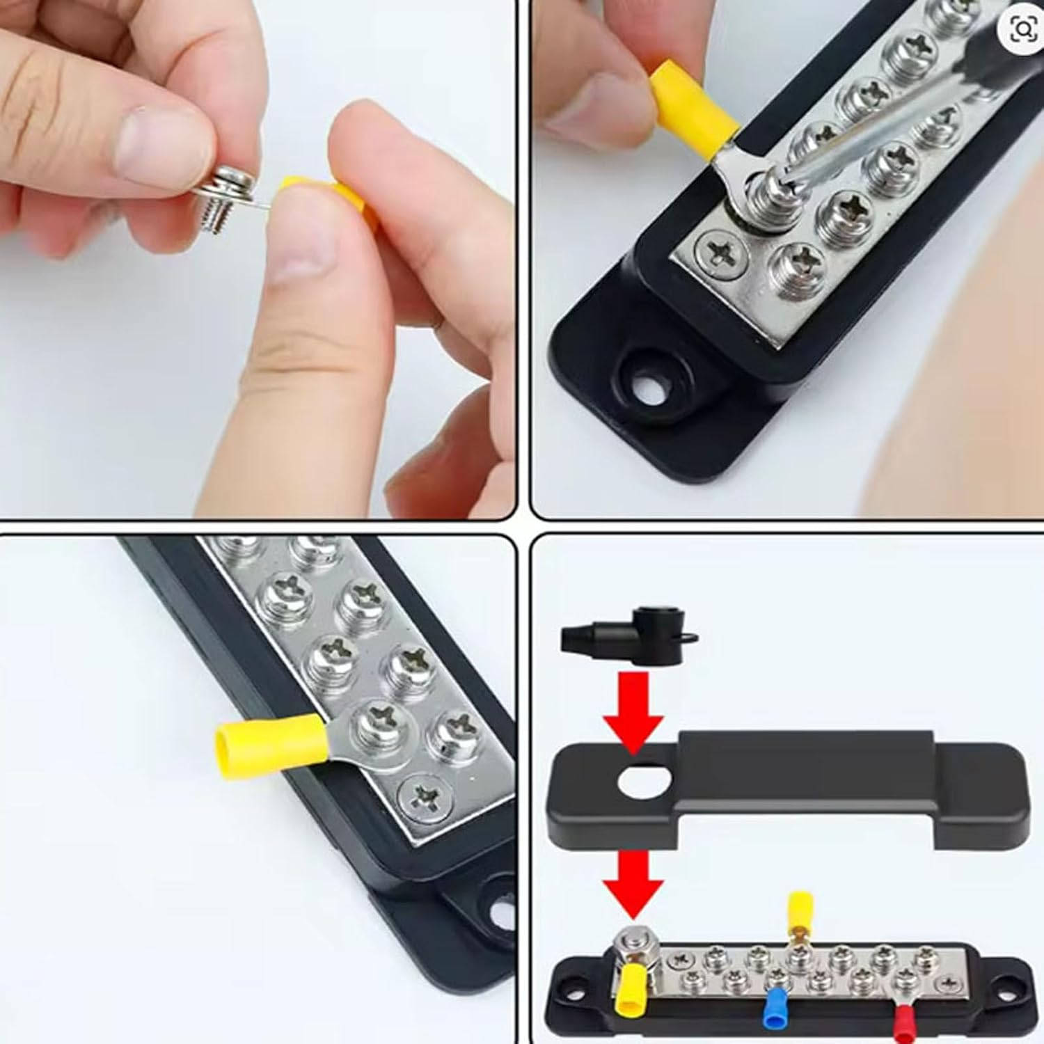 Power Distribution Block 12V 150A 1/4" Stud Marine Bus Bar 12 Volt DC Battery Busbar for Boat Au Tomotive Solar Wiring (Black+Red) image number 2