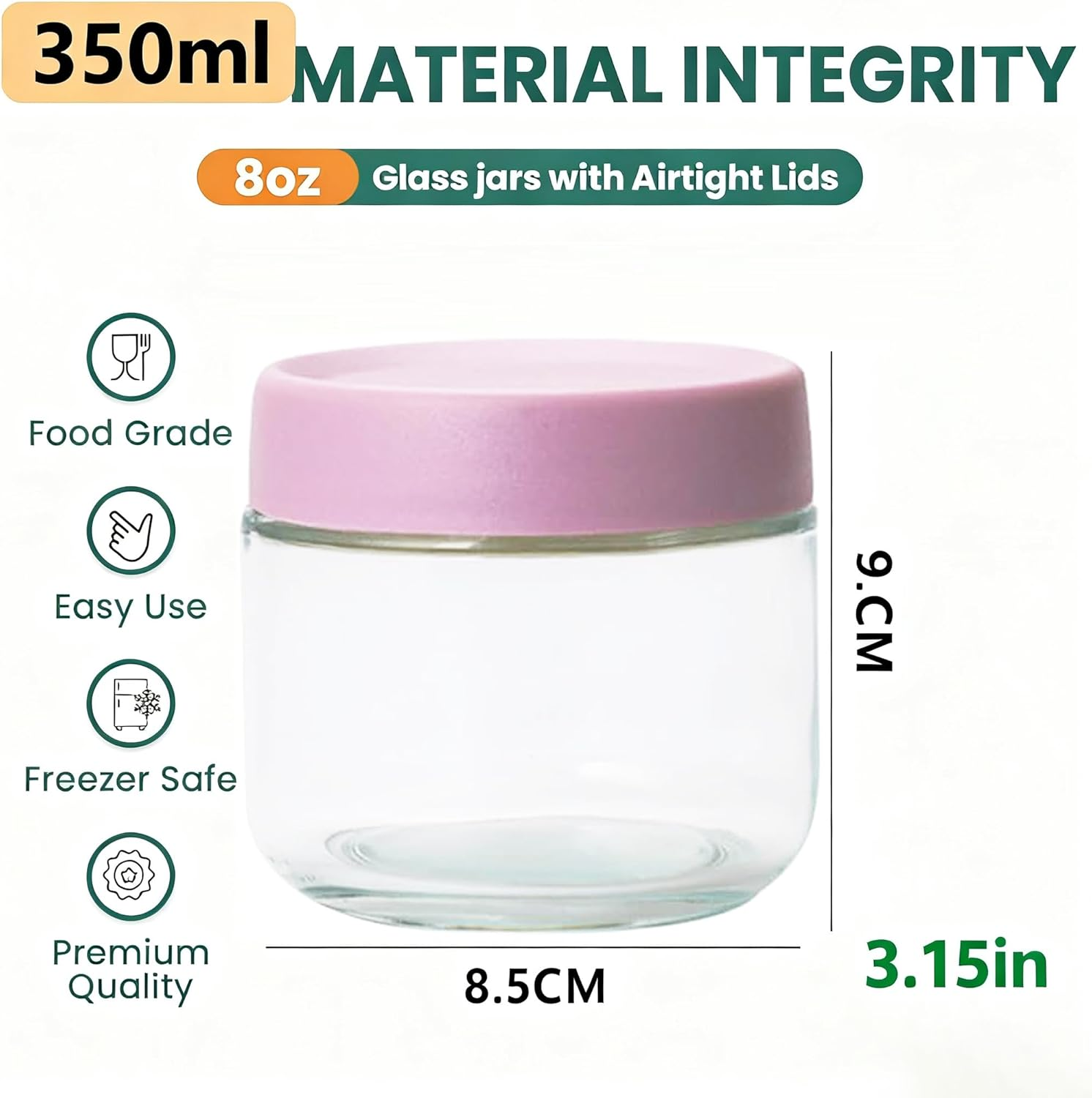 JYJOJO Small Glass Jars for Overnight Oats Salad Yogurt Pudding Cereal Candy Snacks Storage Containers Meal Prep Mason Jar with Airtight Lids,6 Pack(350 ML/12 Oz) image number 3