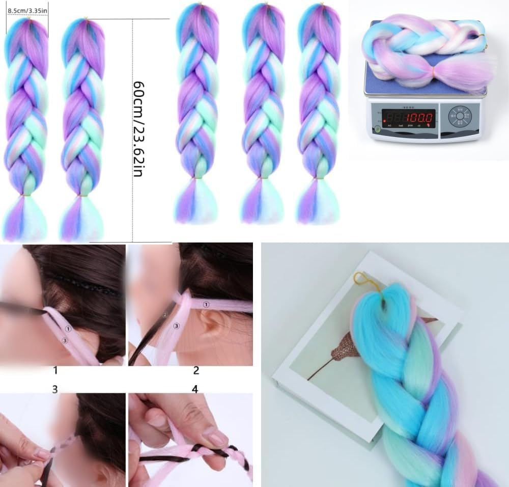 Beiqilian Colorful Hair Extensions,2 Pack Coloured Jumbo Braiding Hair,Colorful Hair Extensions,Upgrade Long Braiding Hair Synthetic Hair Extensions Braid Synthetic Fiber Hair for Women Girl