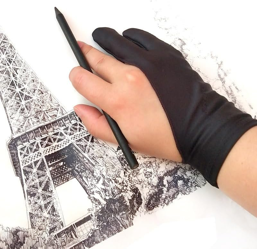 CENZICOM 2 Pack Drawing Glove, Artist Glove with Two Fingers for Drawing Tablet Ipad, Digital Art Palm Rejection Glove, Good for Left and Right Hand (S)