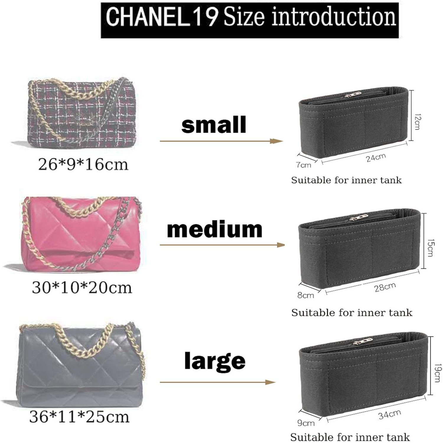 Lckaey Purse Organizer Insert for 19 Flap Small Bag Small Bag Organizer with Side Zipper Pocket Beige 1016 24 * 7 * 12Cm image number 6