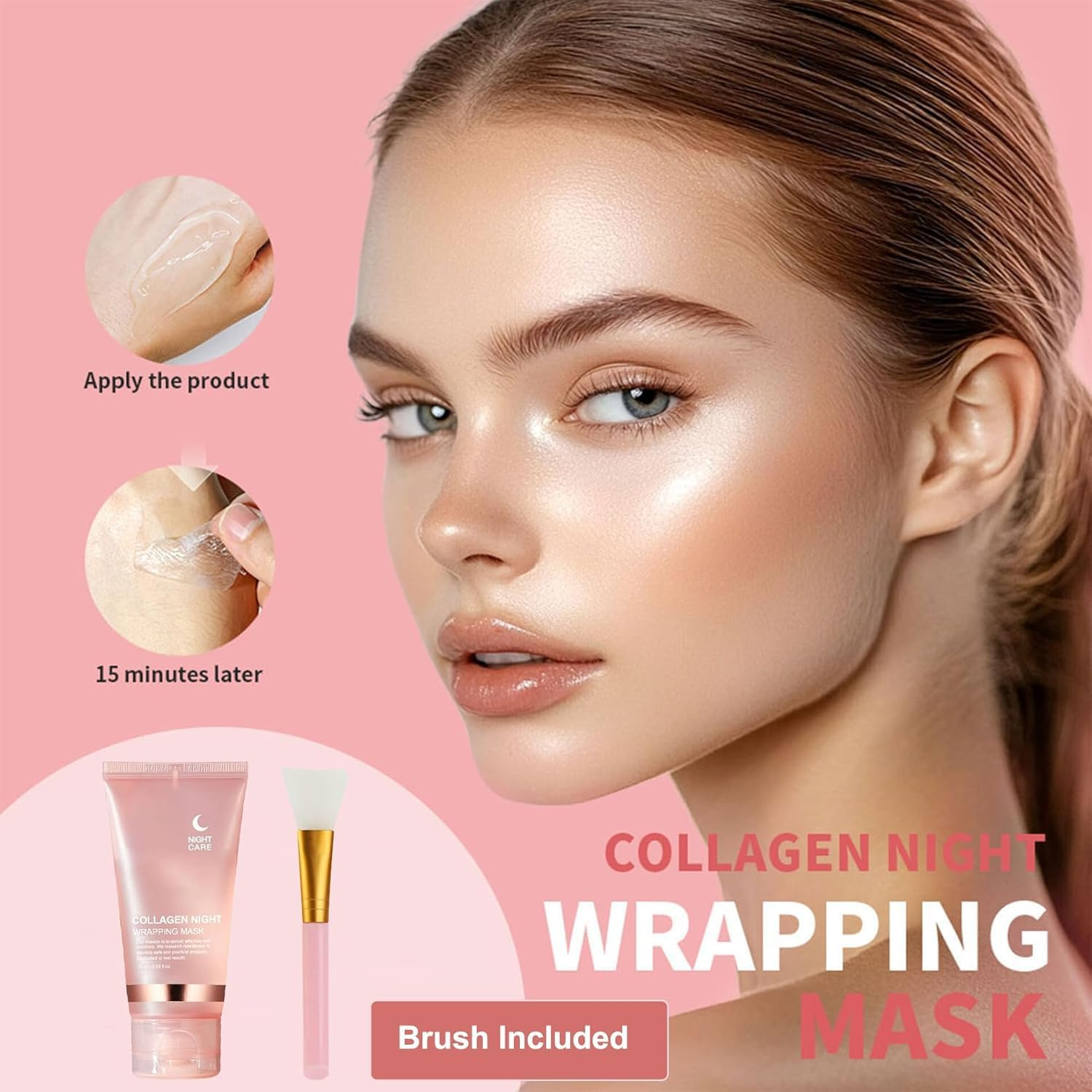 Collagen Night Wrapping Mask Peel-Off Overnight Collagen Face Mask - Deeply Hydrates & Firming & Glowy - Reduce Sagging & Wrinkle for Glowing Skin 75Ml with Mask Applicator image number 4