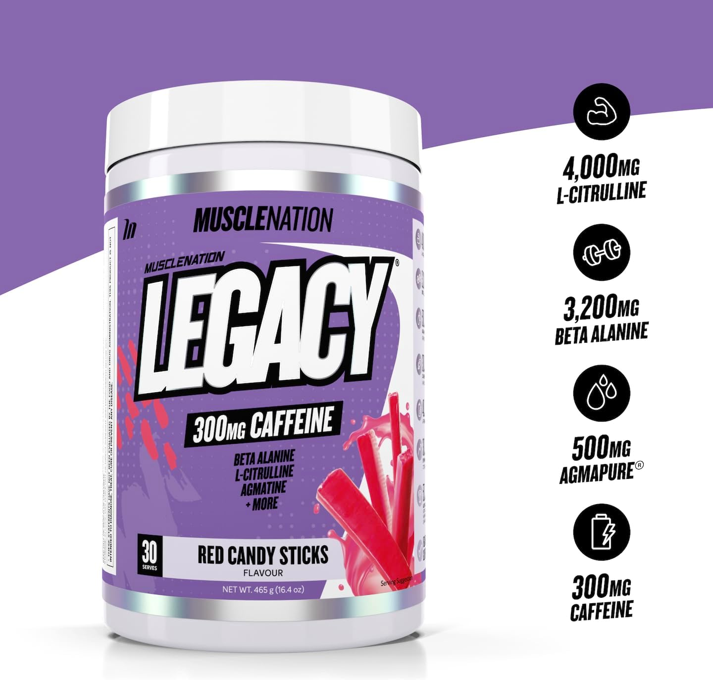 Muscle Nation Legacy Red Candy Sticks 465G image number 2