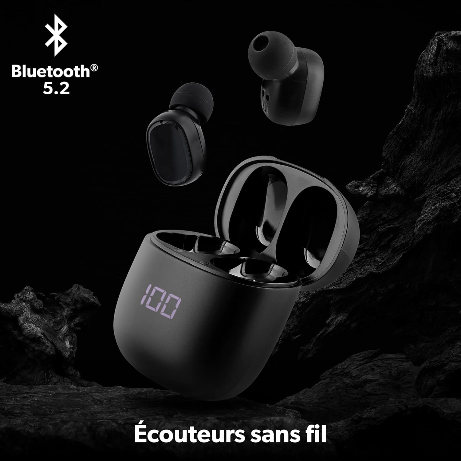 T'Nb Wireless Bluetooth Headphones, Passive Noise Cancelling up to 24 Hours Listening Time, In-Ear Headphones with Touch Control, Charging Indicator, Built-In Microphone, Sports, Training - Black image number 3