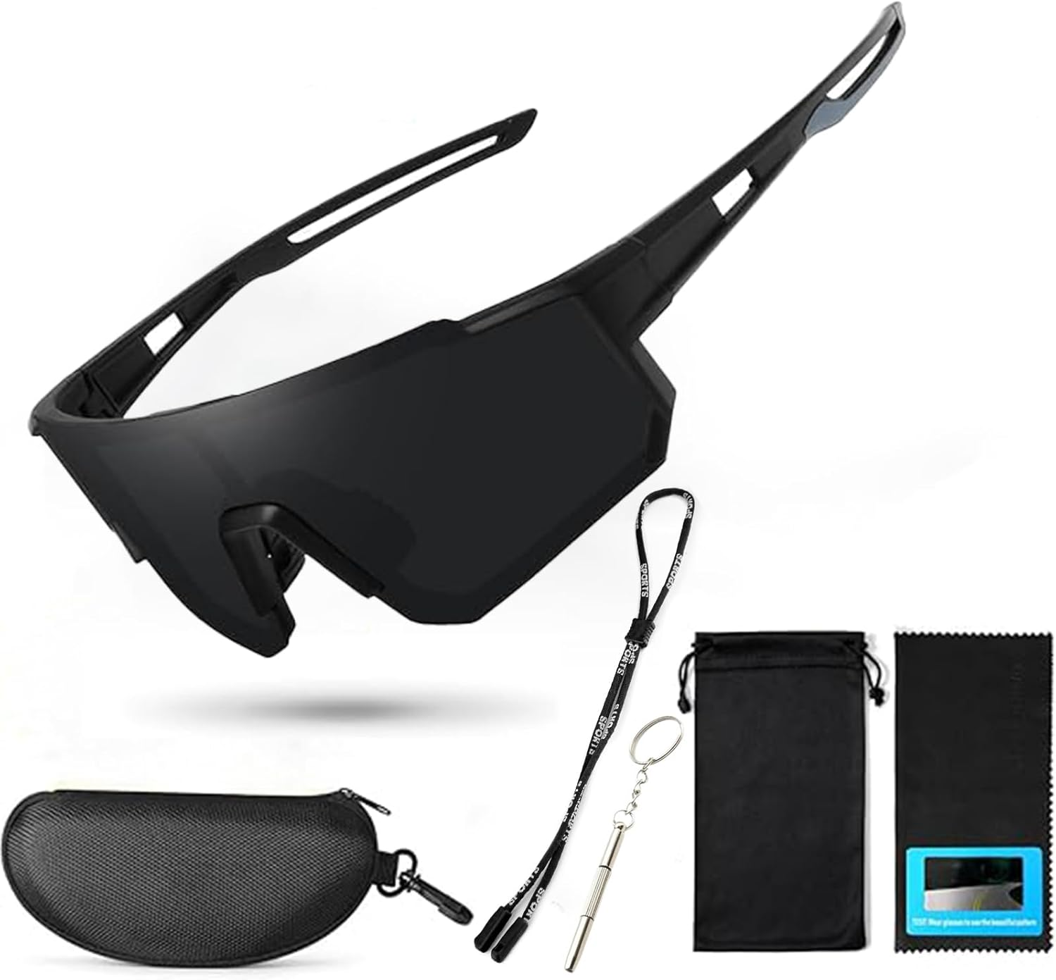 Polarized Sports Sunglasses for Men Women,Driving Fishing Cycling Mountain Bike Sunglasses UV400 Protection (Black Frame-Red Mirror Lens)