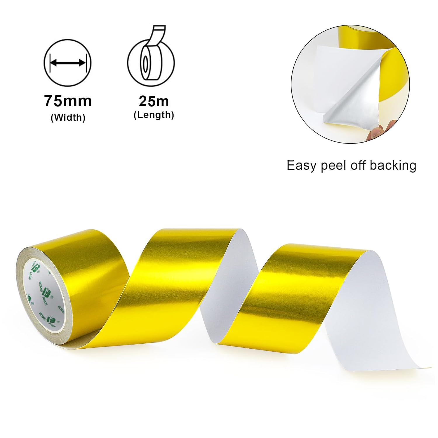 BOMEI PACK 1 Roll Gold Aluminum Foil Multi-Purpose Tape,Perfect for Sealing & Patching Pipe and Metal Repair, 75Mm X 25M image number 4