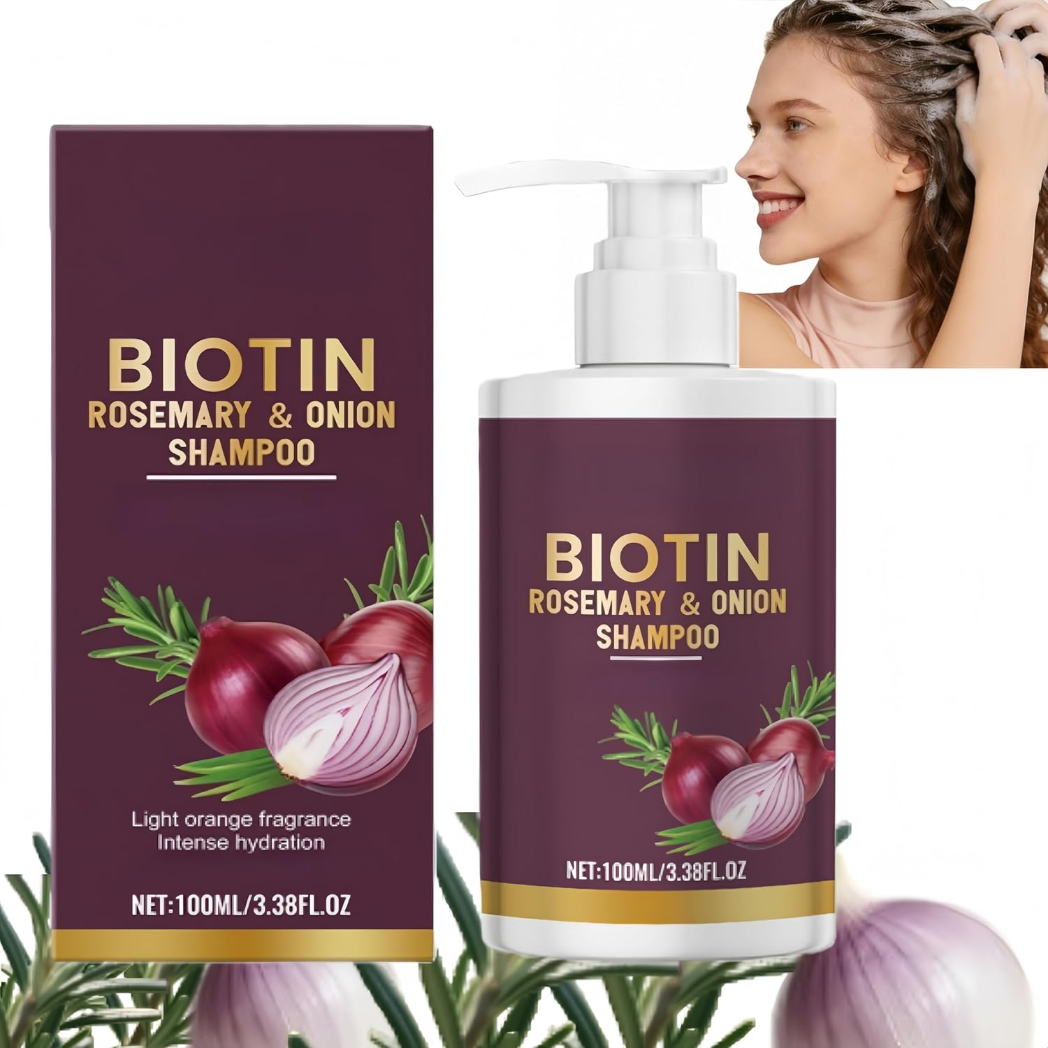 Onion Biotin & Rosemary Shampoo, Volumizing Shampoos for Thinning Hair & Greasy Hair Shampoo, Travel & Volumes Shampoos for Curly Hairs, Thicker & Stronger Hairs for Men & Women (2)