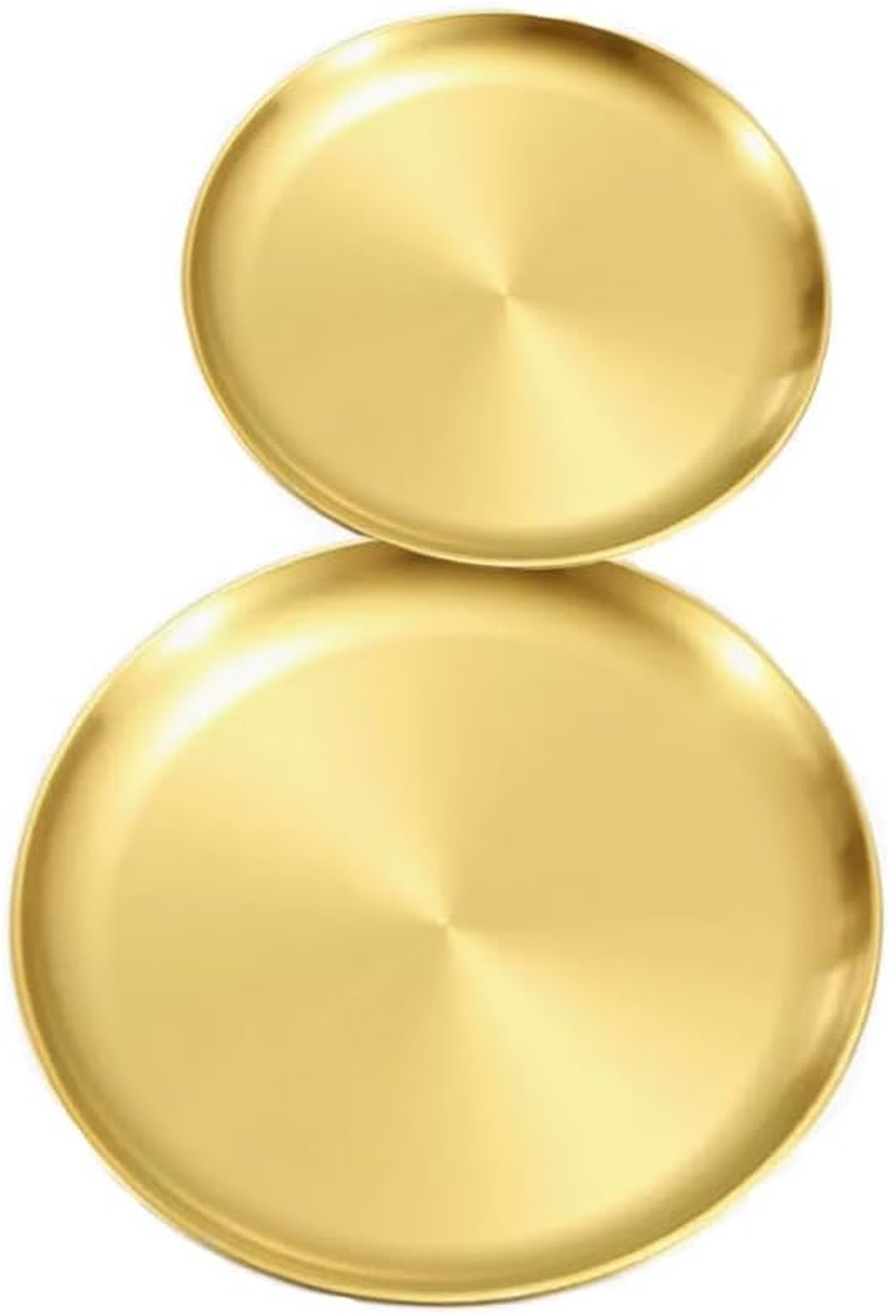 Changyeah Gold Tray round Storage Tray Stainless Steel Round,2 Piece Small Decorative Serving Tray,2 Styles Serving Tray and Plate Gold Candle Tray Storage Tray Decorative Tray image number 3