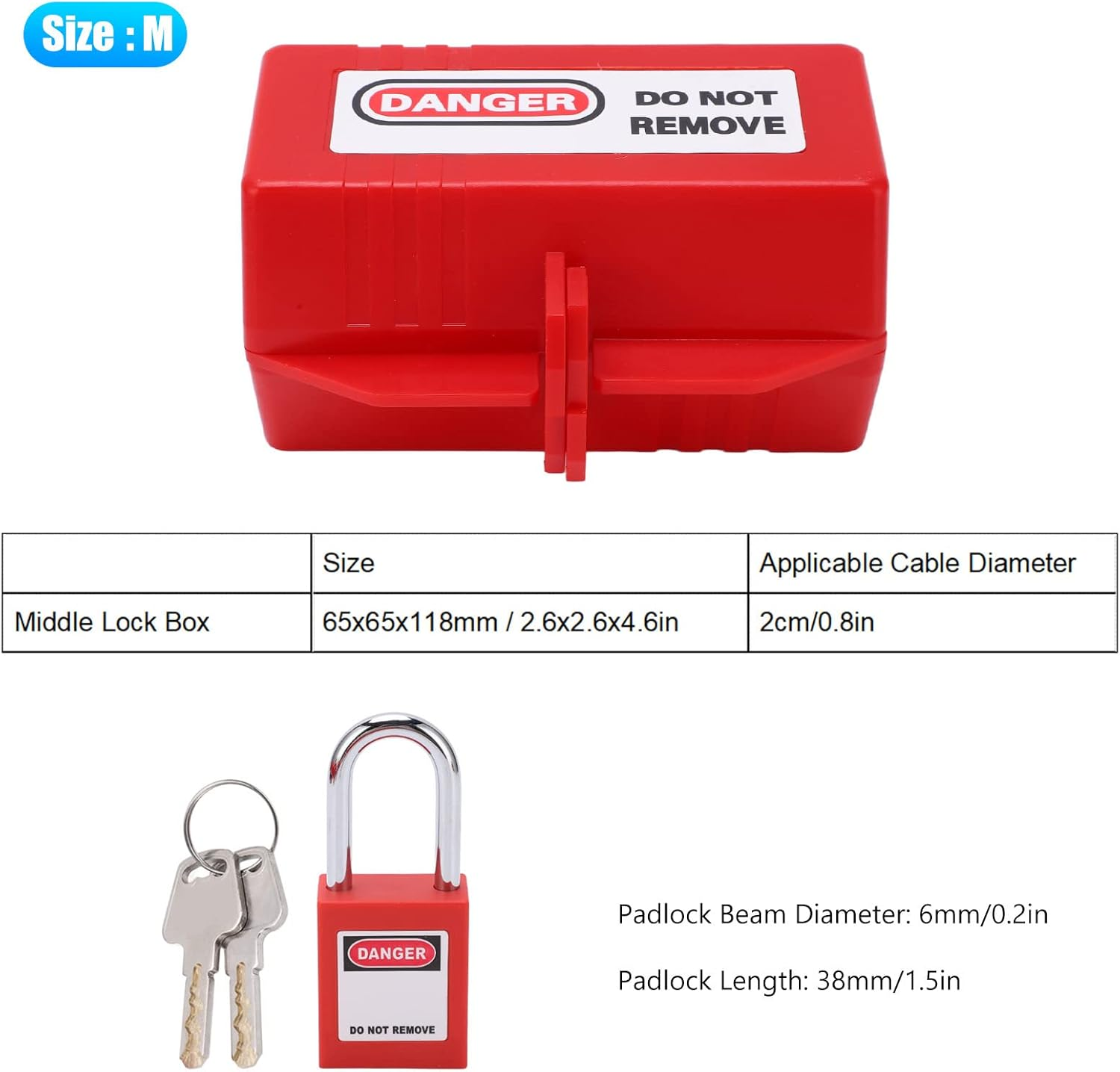 Plug Lockout Tagout Set, Professional Impact Proof Plug Lockout Device High Temp Resistant Rustproof for Home Industry Chemistry for Air Conditioner TV (Medium Lock Box + 38Mm Padlock) image number 6