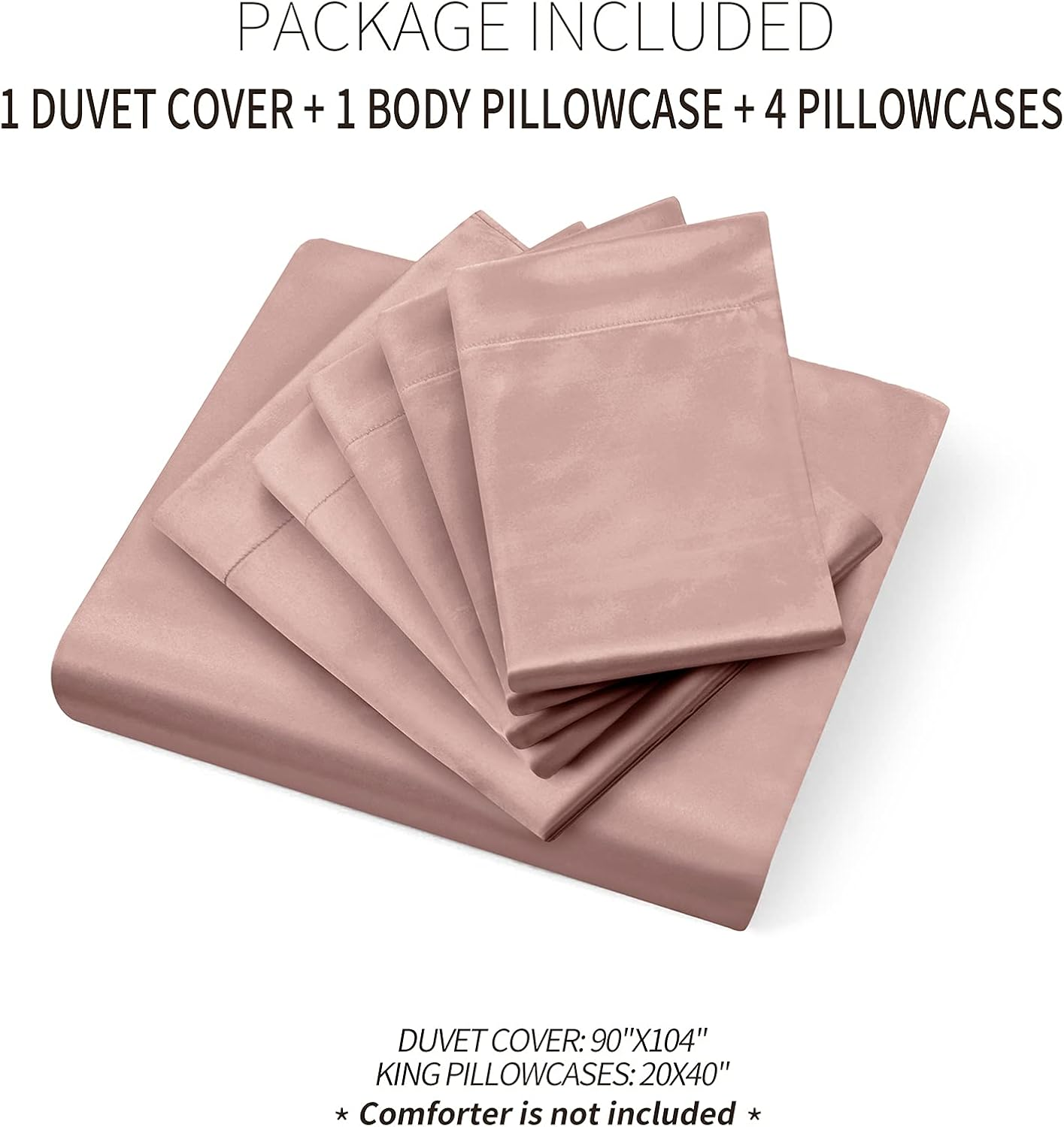 Ersmak 6 Pieces Satin Duvet Cover King Size Luxury Silky Bedding Duvet Cover Set with 1 Soft Duvet Cover, 4 King Pillowcases and 1 Body Pillowcase, Champagne image number 3