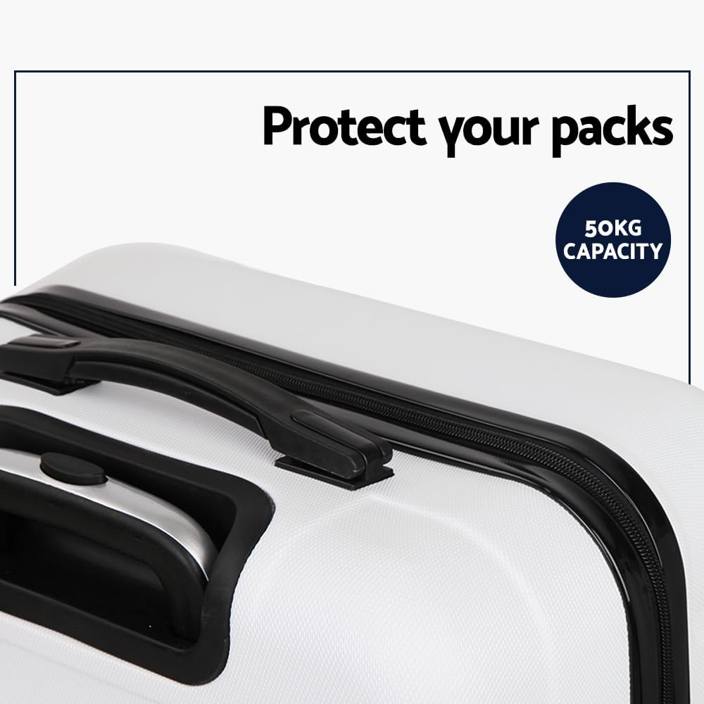 Wanderlite Luggage Set 2Pcs Trolley Suitcase Sets Hard Case Shell, Bag Carry on Adult Kids White Travel Hand Luggages, Lightweight Roller TSA Lock 4 Universal Wheels image number 5