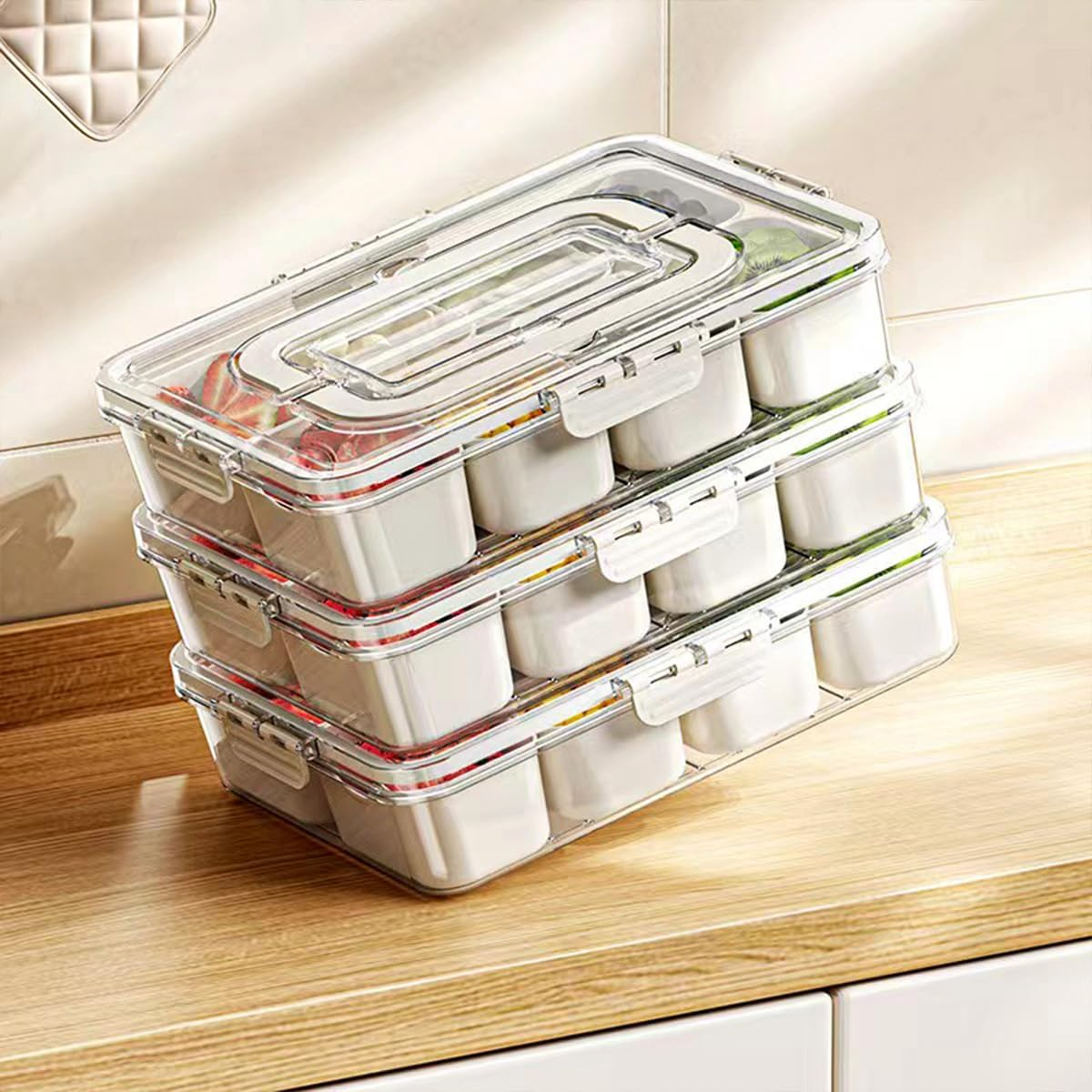 Vivoglow Transparent Plastic Snack Box with Adjustable Dividers, Snack Containers for Kitchen Organisation, Picnics, and Outdoor Activities image number 4